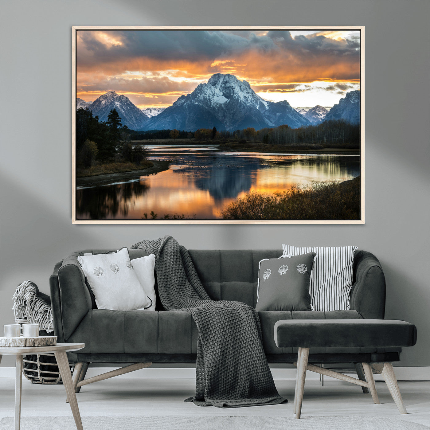 14130176-MGV-CV-36X24-Mountain Sunset Wall Art Canvas Print, Framed Alpine Wilderness Art Picture Print, Golden Hour Perfect Rustic Wilderness Decor