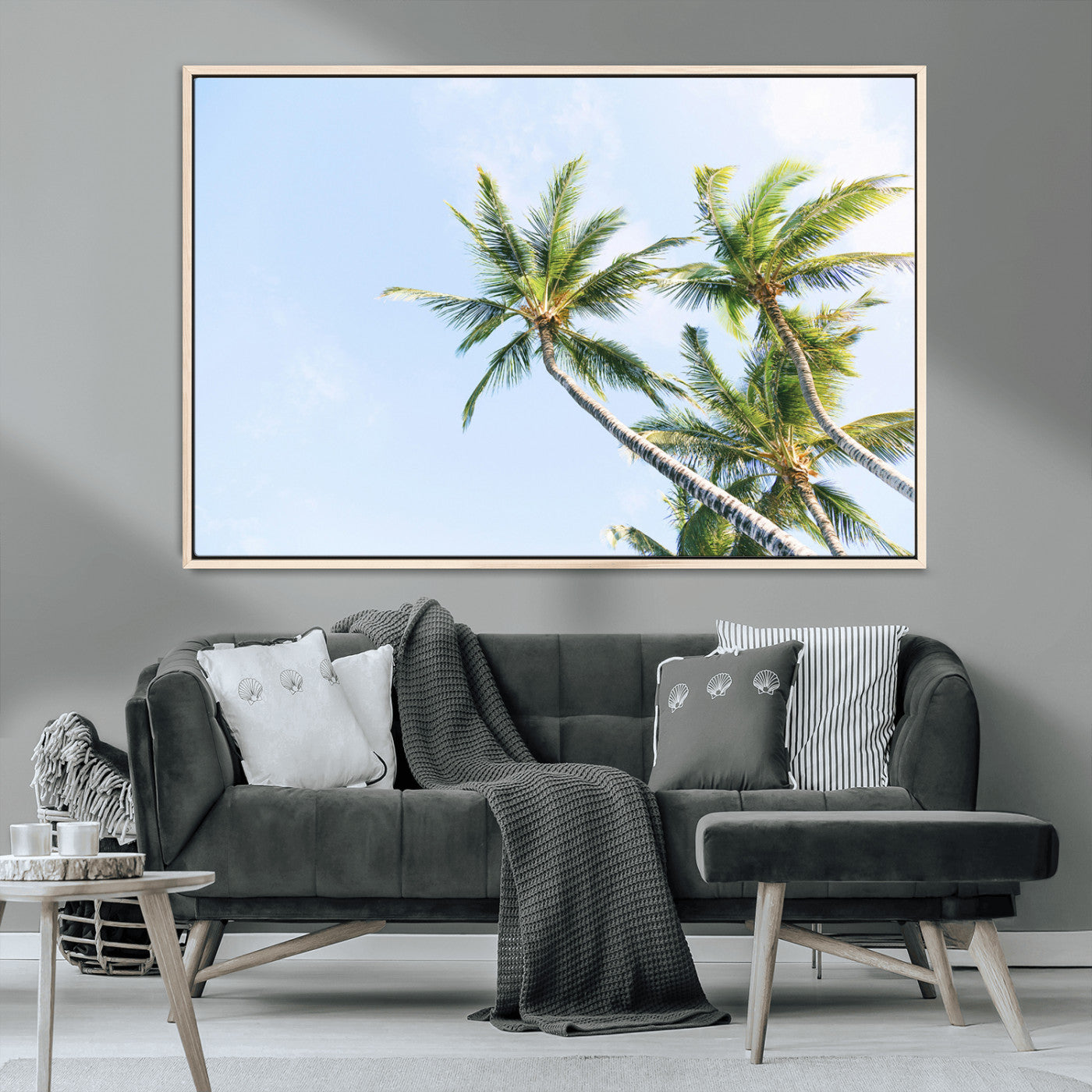 54719115-MGV-CV-36X24-Palm Trees Wall Art Canvas Print, Framed Tropical Aesthetic Art Picture Print, Coastal Serenity Perfect Tropical Minimalist Decor