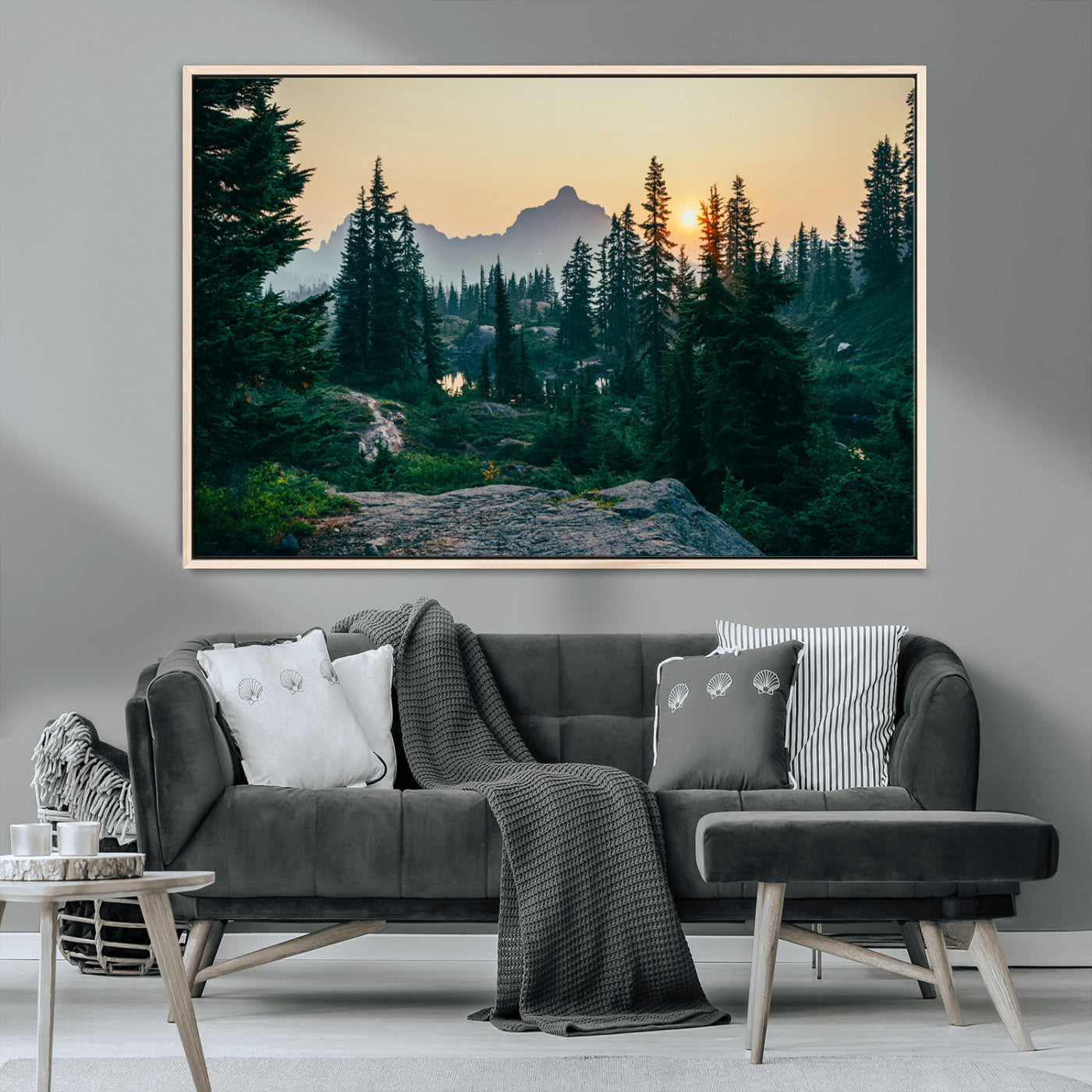 66397982-MGV-CV-36X24-Mountain Landscape Wall Art Canvas Print, Framed Forest Serenity Art Picture Print, Mountain Landscape Perfect Rustic Wilderness