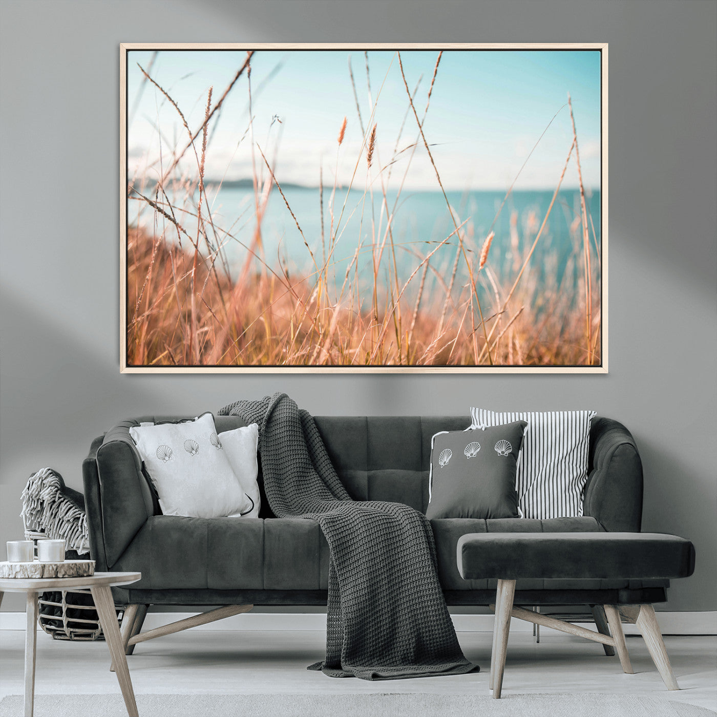 36108696-MGV-CV-36X24-Coastal Grass Wall Art – Serene Ocean View Canvas Print, Beach Nature Photography Decor for Living Room, Bedroom, Office or Modern
