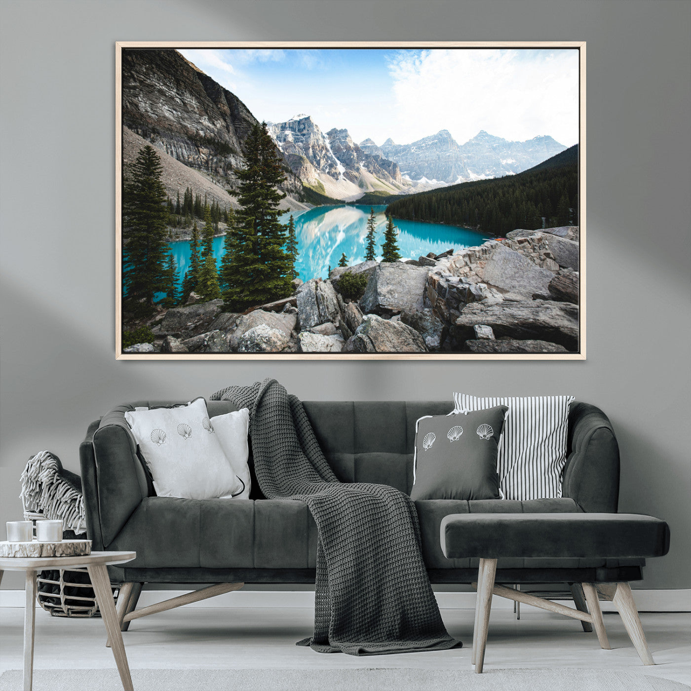 98014896-MGV-CV-36X24-Canadian Rockies Wall Art Canvas Print, Framed Mountain Landscape Art Picture Print, Turquoise Water Perfect Scandinavian