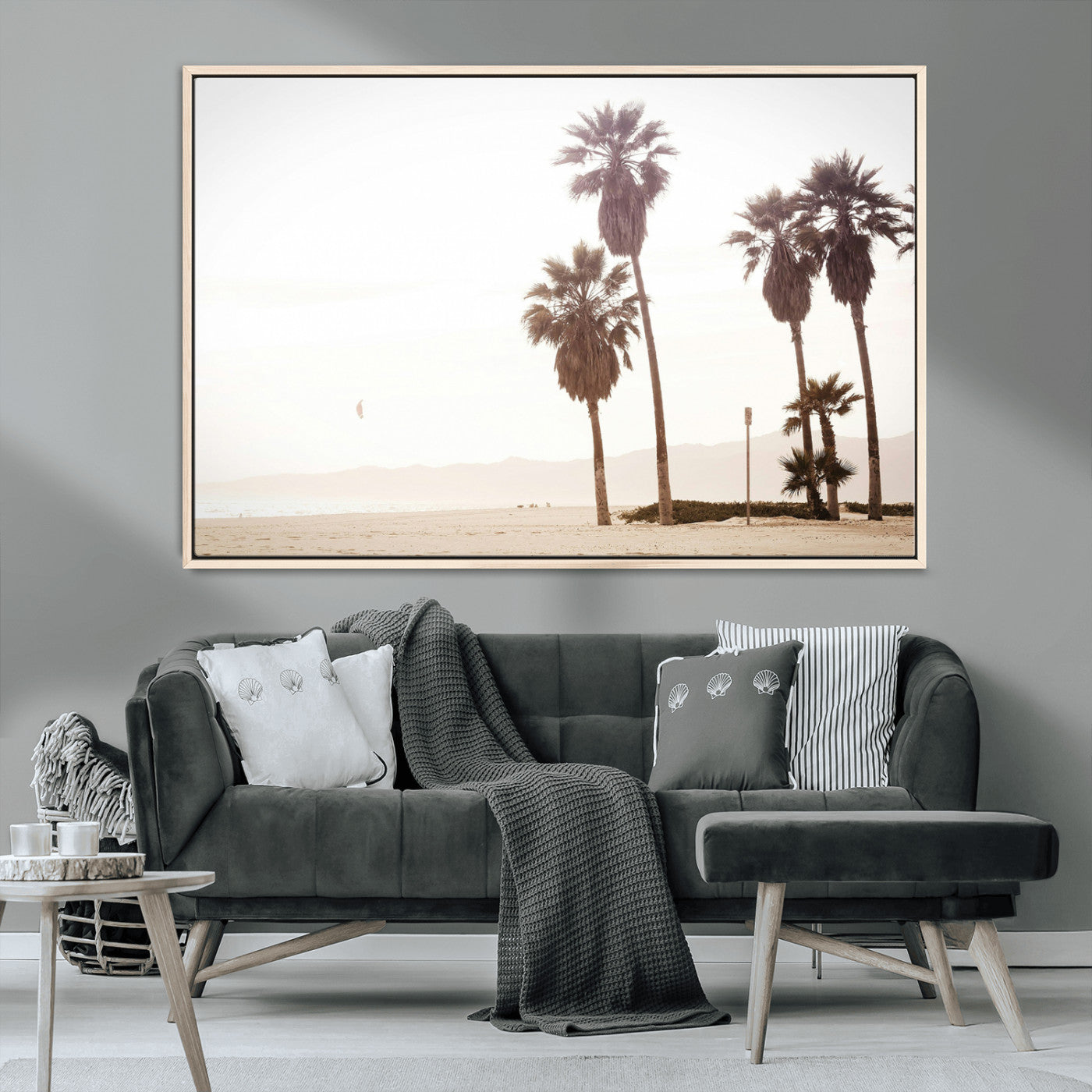 48255923-MGV-CV-36X24-Coastal Light Wall Art Canvas Print, Framed Relaxing Shoreline Art Picture Print, Minimalist Ocean Perfect Tropical Serenity Decor