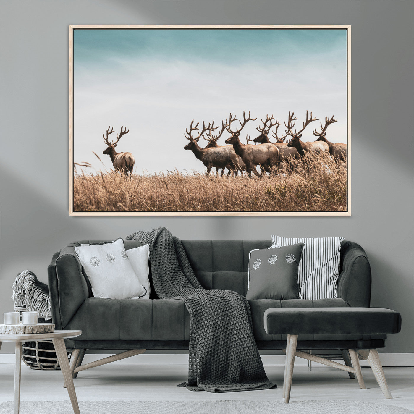 81594705-MGV-CV-36X24-Elk Herd Wall Art Canvas Print, Framed Wildlife Photography Art Picture Print, Rustic Nature Print Perfect Rustic Wildlife Decor
