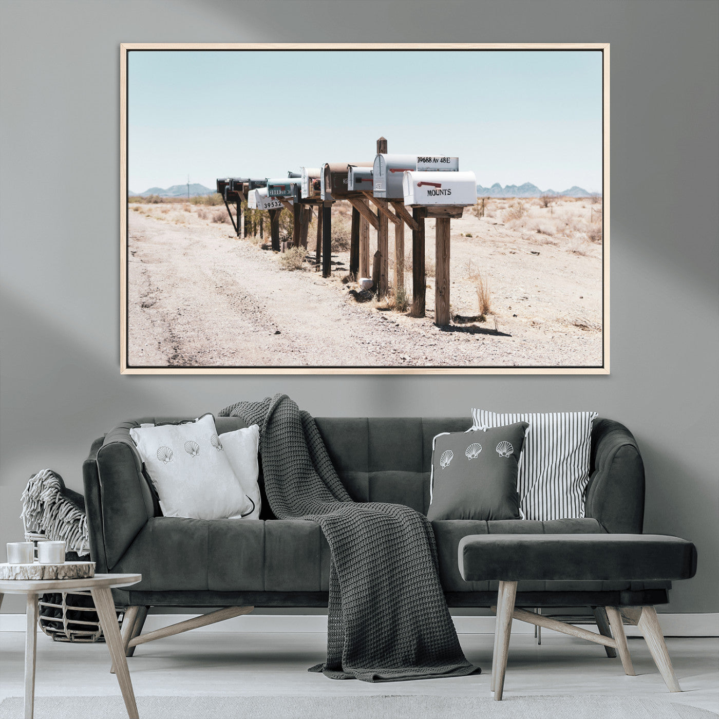 54616109-MGV-CV-36X24-Desert Mailboxes Wall Art – Rustic Rural Roadside Photography Canvas Print, American Southwest Landscape Home Decor for Living