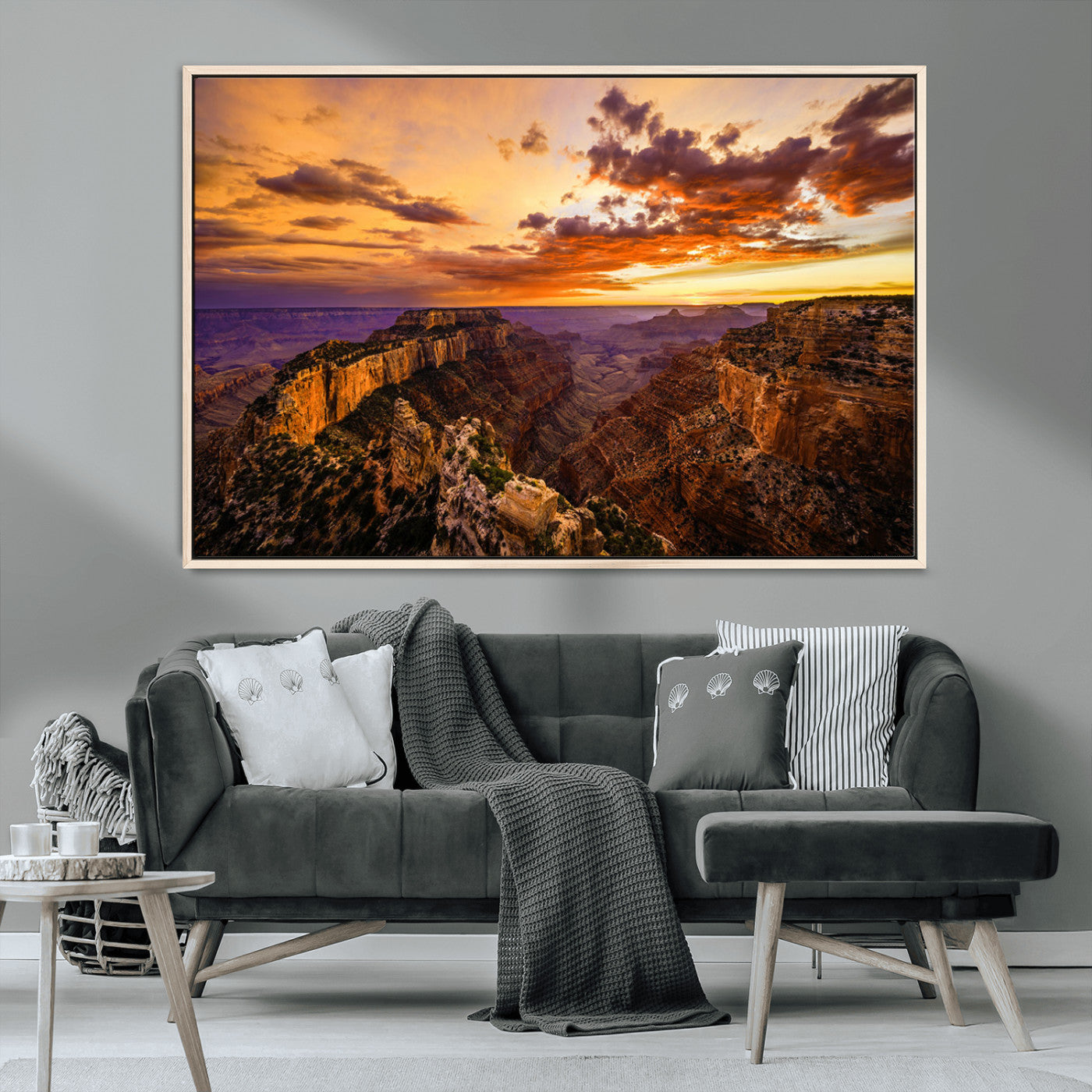75573843-MGV-CV-36X24-Grand Canyon Sunset Wall Art – Panoramic Canyon Landscape Canvas Print, Dramatic Desert Cliffs Artwork, Nature Inspired Scenic