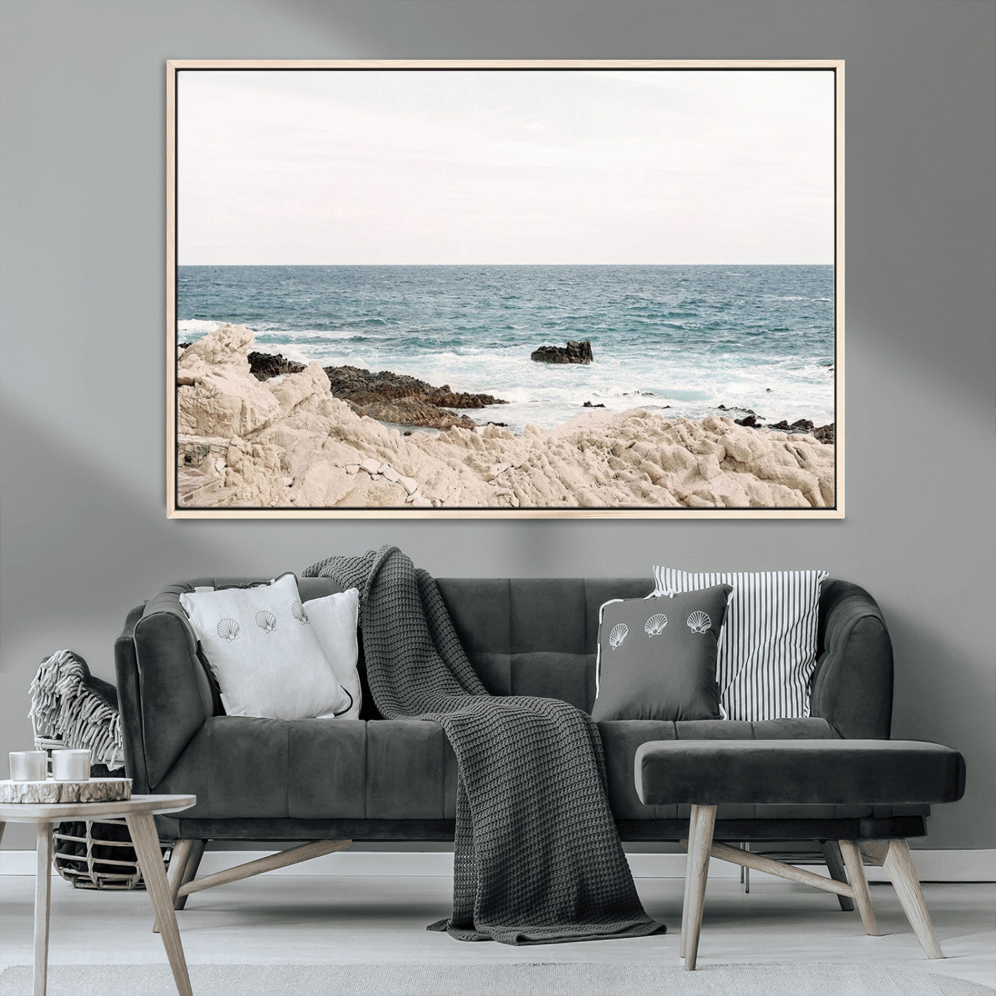 25481980-MGV-CV-36X24-Ocean Coastal Wall Art – Rocky Shoreline and Waves Canvas Print, Serene Beach Landscape Decor for Living Room, Bedroom, or Office