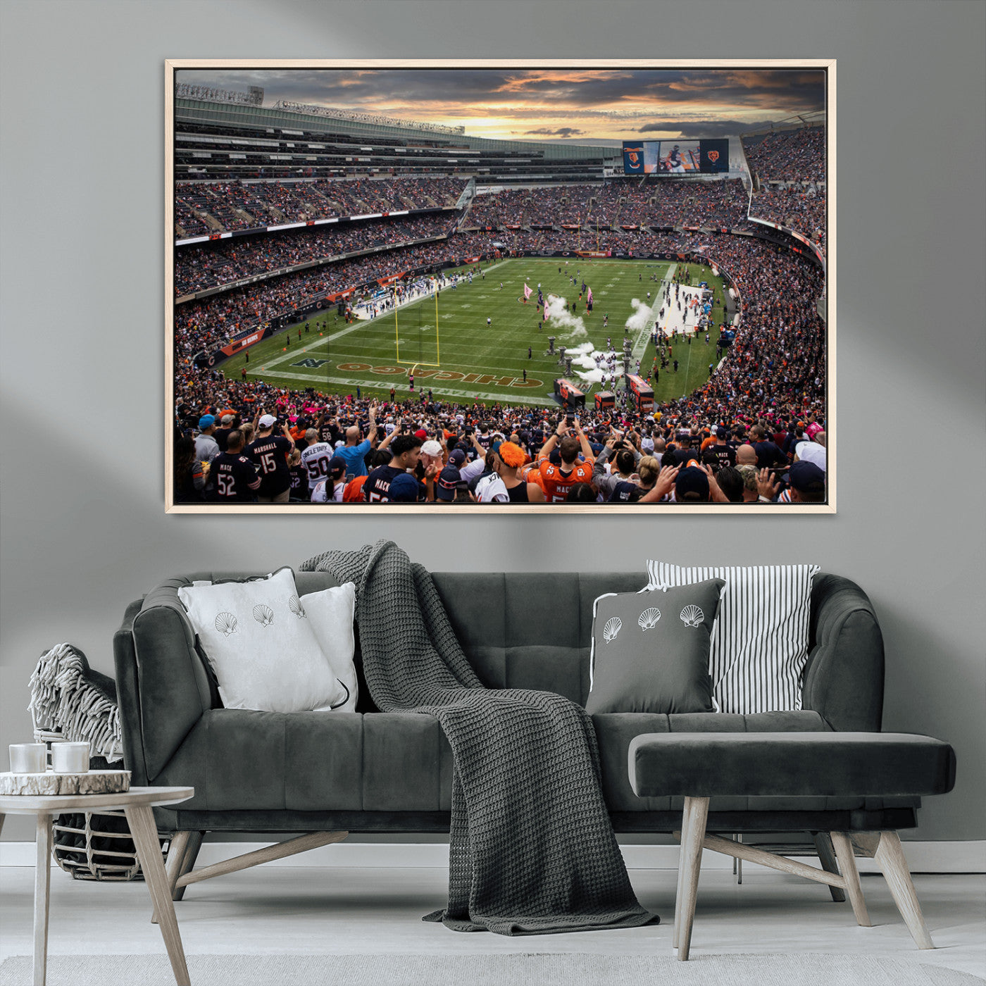 87578930-MGV-CV-36X24-Soldier Field Wall Art – Chicago Bears Football Stadium Sunset Canvas Print, Game Day Sports Decor for Man Cave, Bar, Office, or