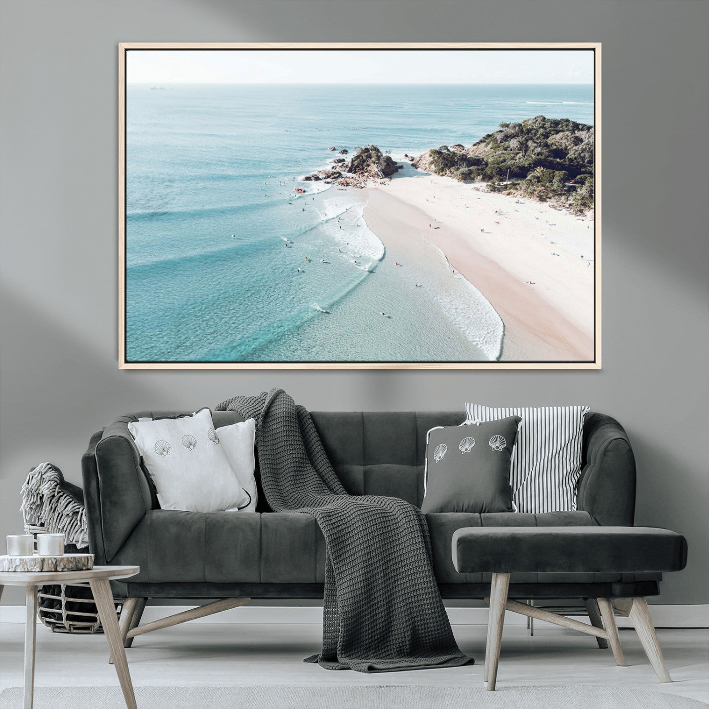 79395467-MGV-CV-36X24-Coastal Wall Art – Aerial Beach Canvas Print, Ocean Waves and Sandy Shore Photography Decor for Bedroom, Living Room, Office,