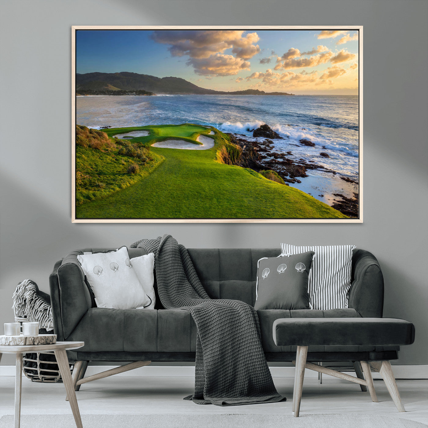 67486665-MGV-CV-36X24-Golf Course Wall Art – Pebble Beach Oceanfront Canvas Print, Coastal Fairway Photography Sports Decor for Living Room, Office, Man