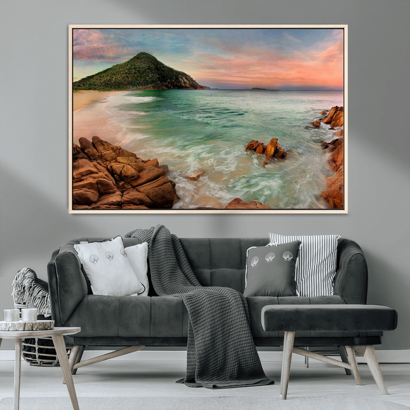 53831025-MGV-CV-36X24-Coastal Landscape Wall Art – Tropical Beach Ocean Canvas Print, Sunset Mountain View Photography Decor for Living Room, Bedroom,