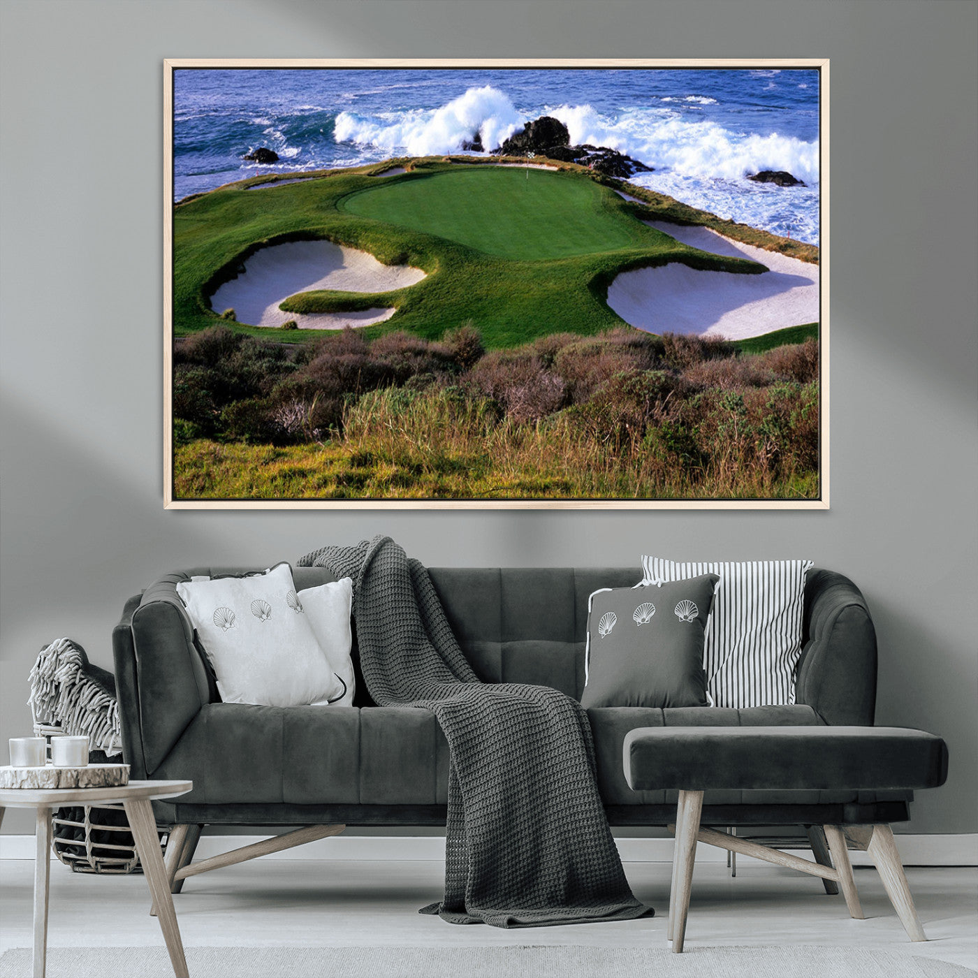 22776914-MGV-CV-36X24-Golf Course Wall Art – Oceanfront Green Canvas Print, Coastal Pebble Beach Photography Sports Decor for Living Room, Office, Man
