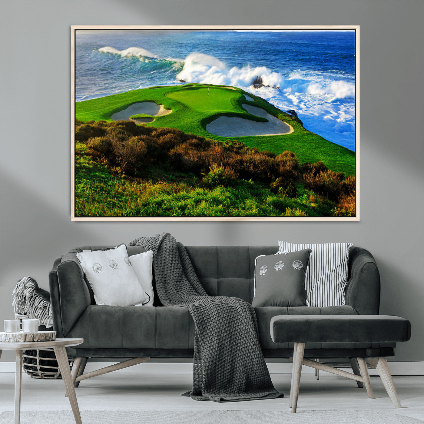 34181847-MGV-CV-36X24-Coastal Golf Course Wall Art – Panoramic Ocean Fairway Canvas Print, Scenic Sports Photography Decor for Office, Man Cave, Living