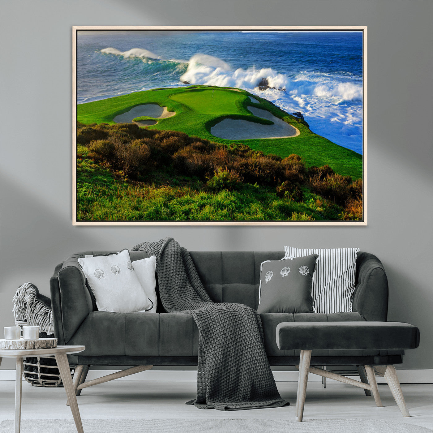 13644055-MGV-CV-36X24-Golf Wall Art – Oceanfront Green Canvas Print, Scenic Coastal Course Photography Decor for Bedroom, Living Room, Office, Sports