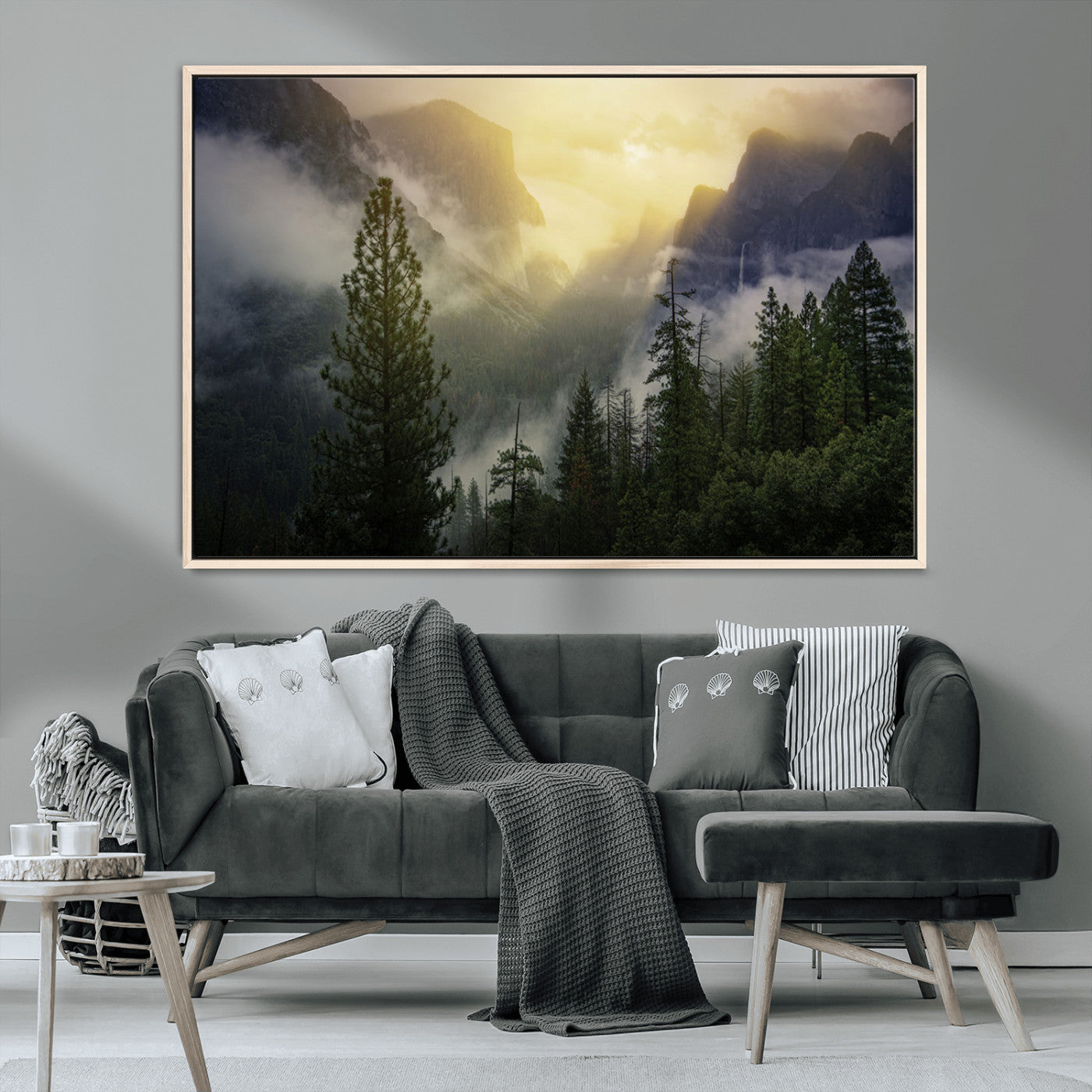 MGV-FC-36X24 - Landscape Wall Art – Misty Mountain Valley Canvas Print, Scenic Pine Forest and Sunrise Photography Decor for Bedroom, Living Room, Office, Cabin or Rustic Home Gift