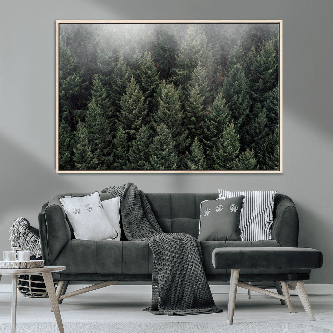84059409-MGV-CV-36X24-Forest Wall Art – Misty Evergreen Trees Canvas Print, Tranquil Nature Photography Decor for Bedroom, Living Room, Office, Cabin or