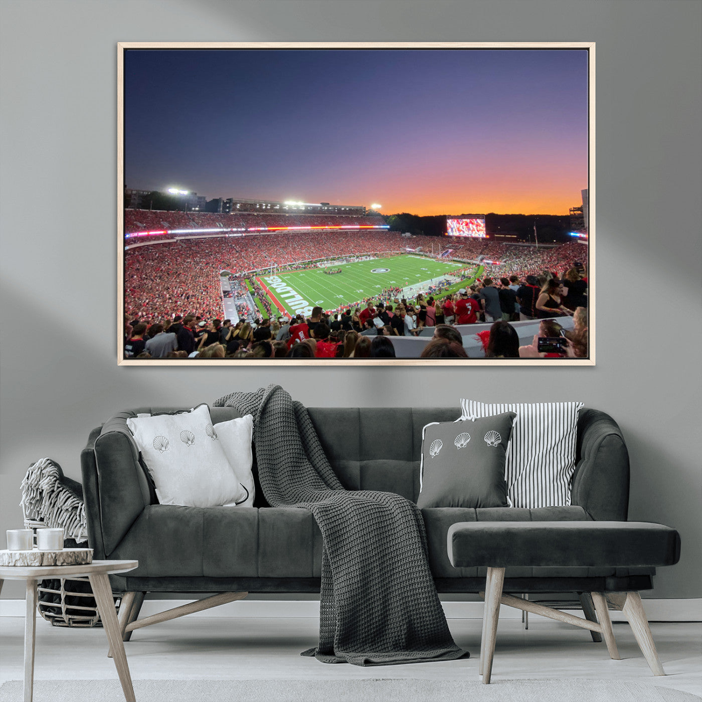 25139565-MGV-CV-36X24-Sanford Stadium Wall Art – Panoramic Georgia Bulldogs Sunset Football Game Canvas Print, Red Crowd Sports Decor for Office, Man
