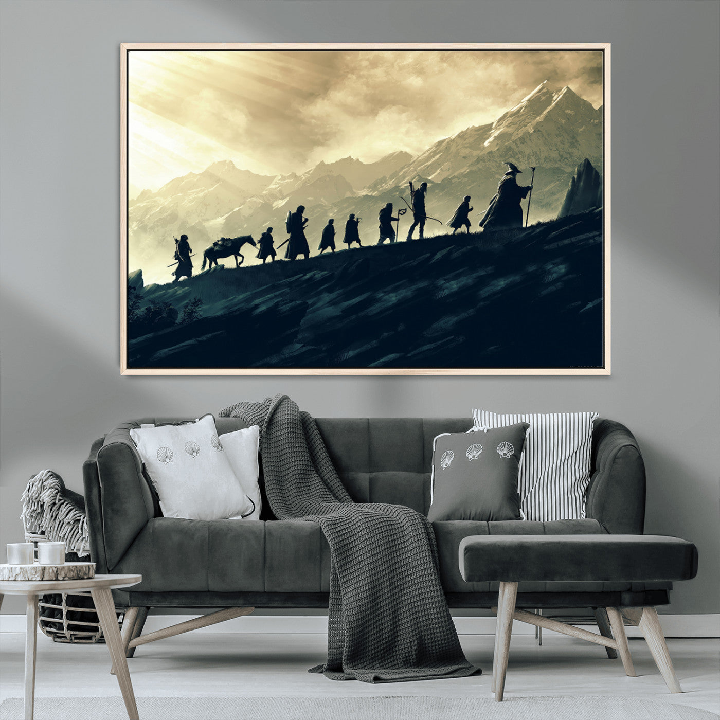 76547-MGV-CV-36X24-Fellowship Journey Wall Art Canvas Print, Framed LOTR Art Picture Print, Middle Earth Perfect Tolkien Fantasy Decor Artwork