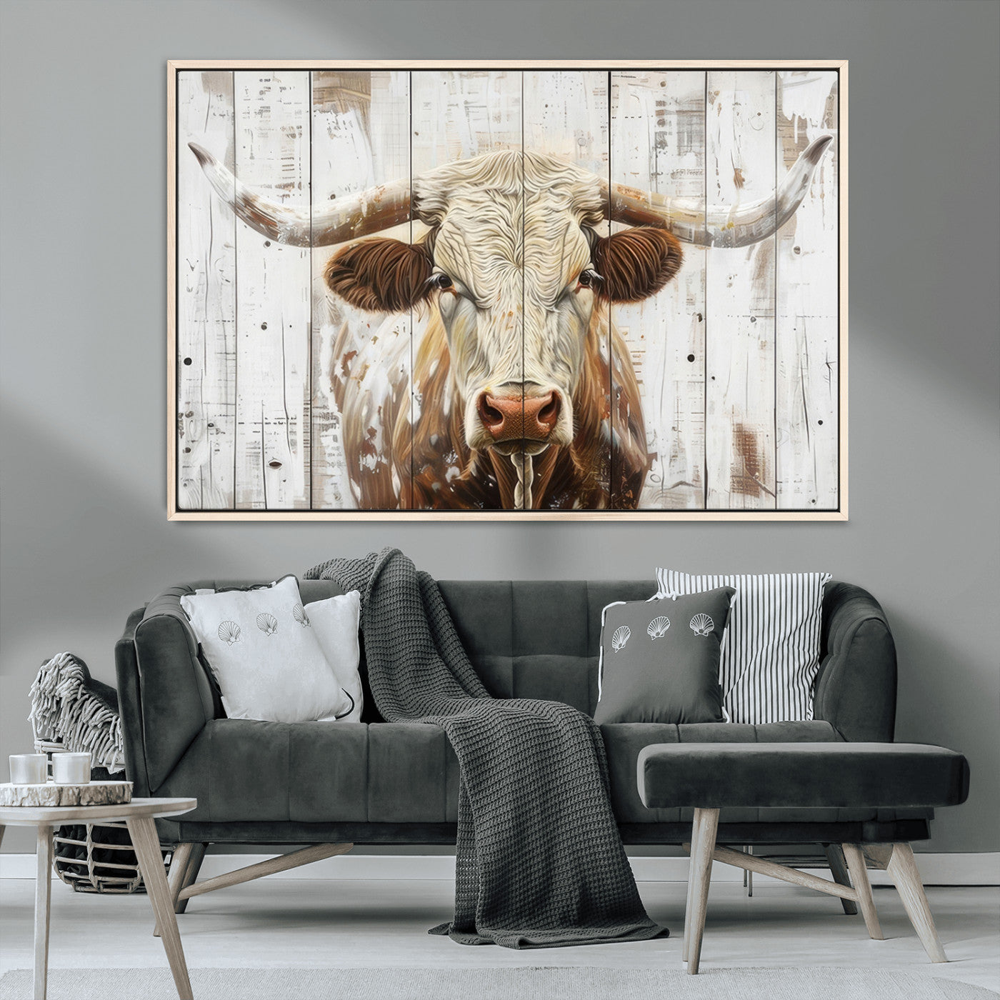 10840-MGV-CV-36X24-Texas Longhorn Wall Art Canvas Print, Framed Rustic Bull Art Picture Print, Western Cattle Perfect Rustic Western Decor Artwork