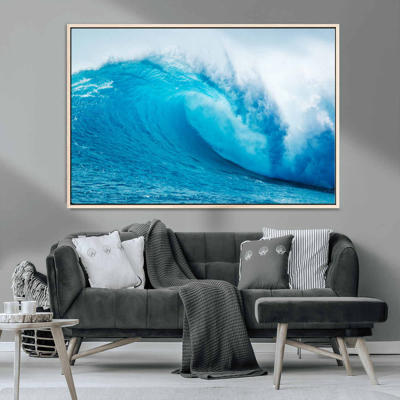 15566-MGV-CV-36X24-Ocean Wave Wall Art Canvas Print, Framed Curling Wave Art Picture Print, Vibrant Surf Wave Perfect Coastal Surf Decor Artwork