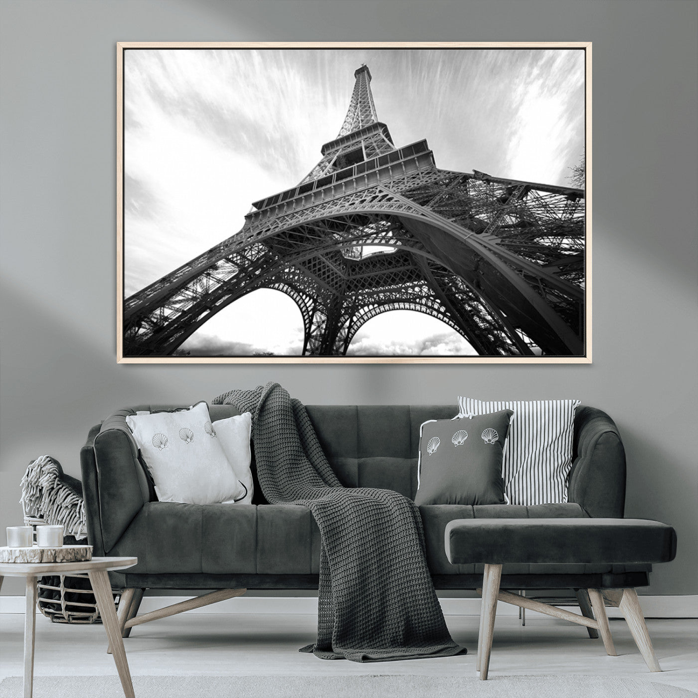 40006-MGV-CV-36X24-Eiffel Tower Wall Art – Black and White Architectural Photo Print, Paris Inspired Decor for Bedroom, Office, Studio or Modern
