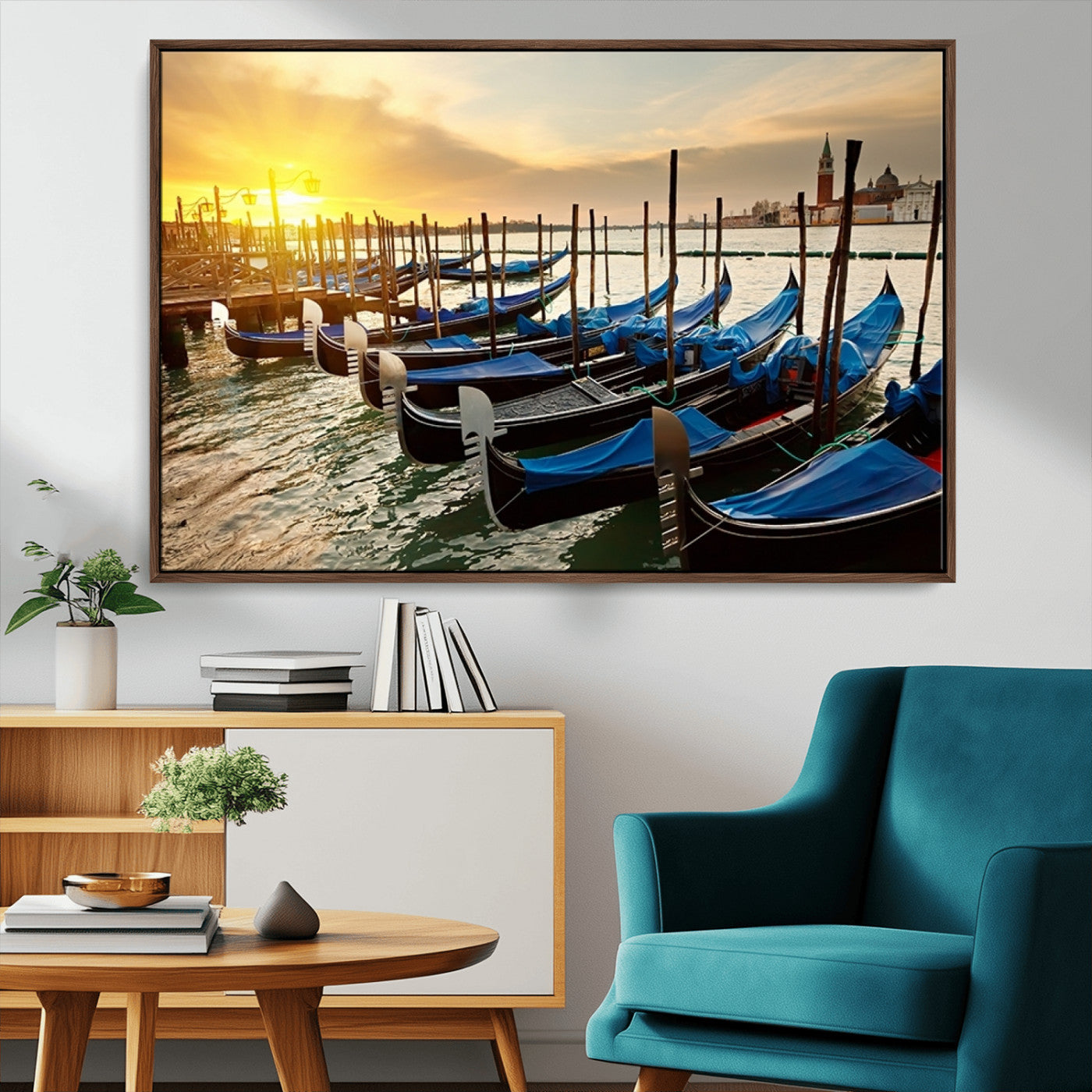 25872-MGV-CV-36X24-Venetian Gondola Dock Wall Art – Serene Sunset Canal Canvas Print, Tranquil Water Travel Decor for Office, Living Room, or Man