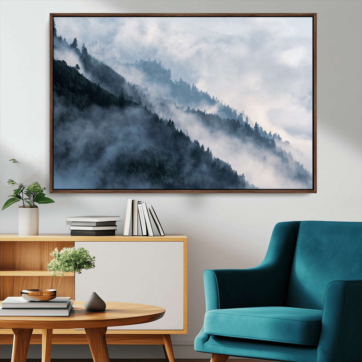 85737-MGV-CV-36X24-Misty Mountain Wall Art – Atmospheric Pine Forest Canvas Print with Fog and Mist, Calm Nature Decor for Living Room, Bedroom,