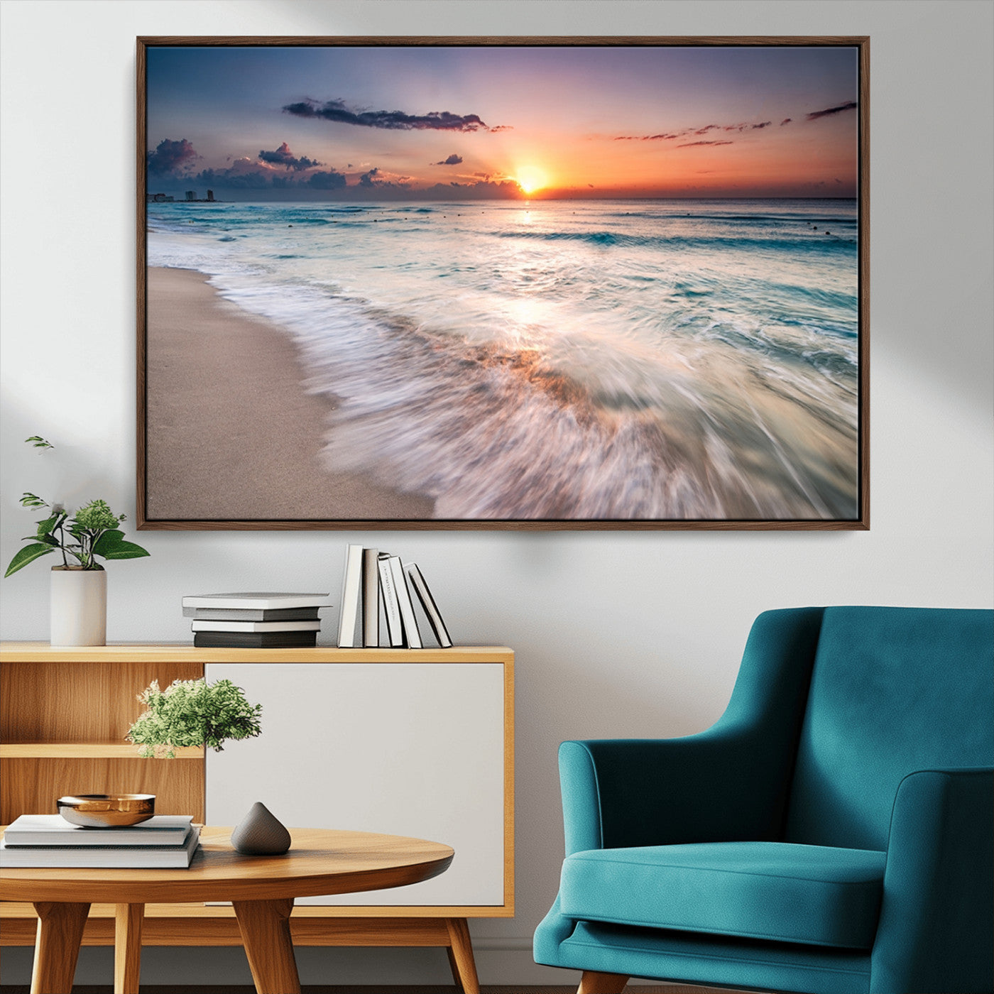 71849-MGV-CV-36X24-Sunrise Ocean Beach Wall Art – Serene Seascape Canvas Print with Gentle Waves, Coastal Nature Decor for Bedroom, Living Room or