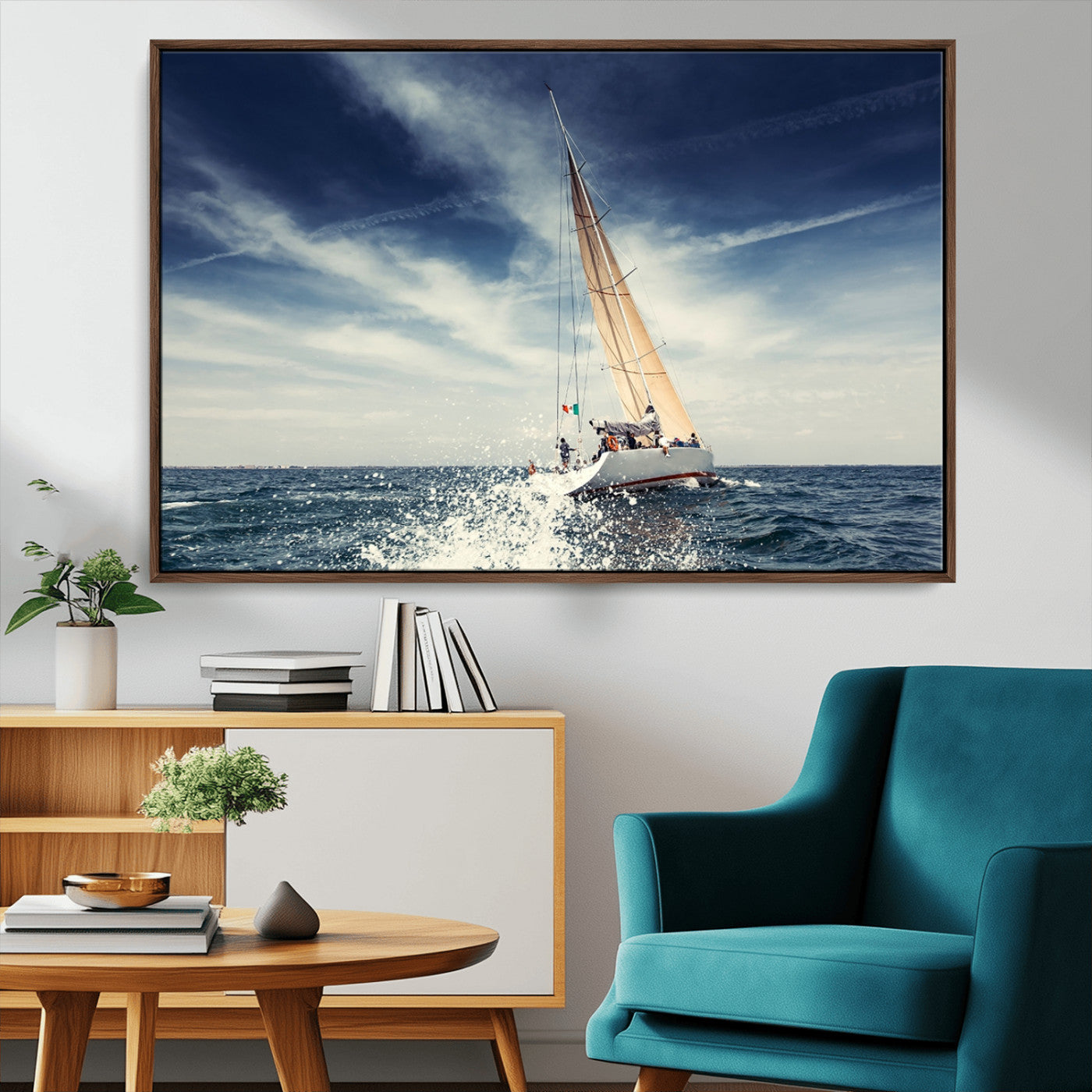 75430-MGV-CV-36X24-Sailing Boat Wall Art – Dynamic Ocean Yacht Canvas Print, Nautical Decor for Living Room, Office, Beach House or Cabin