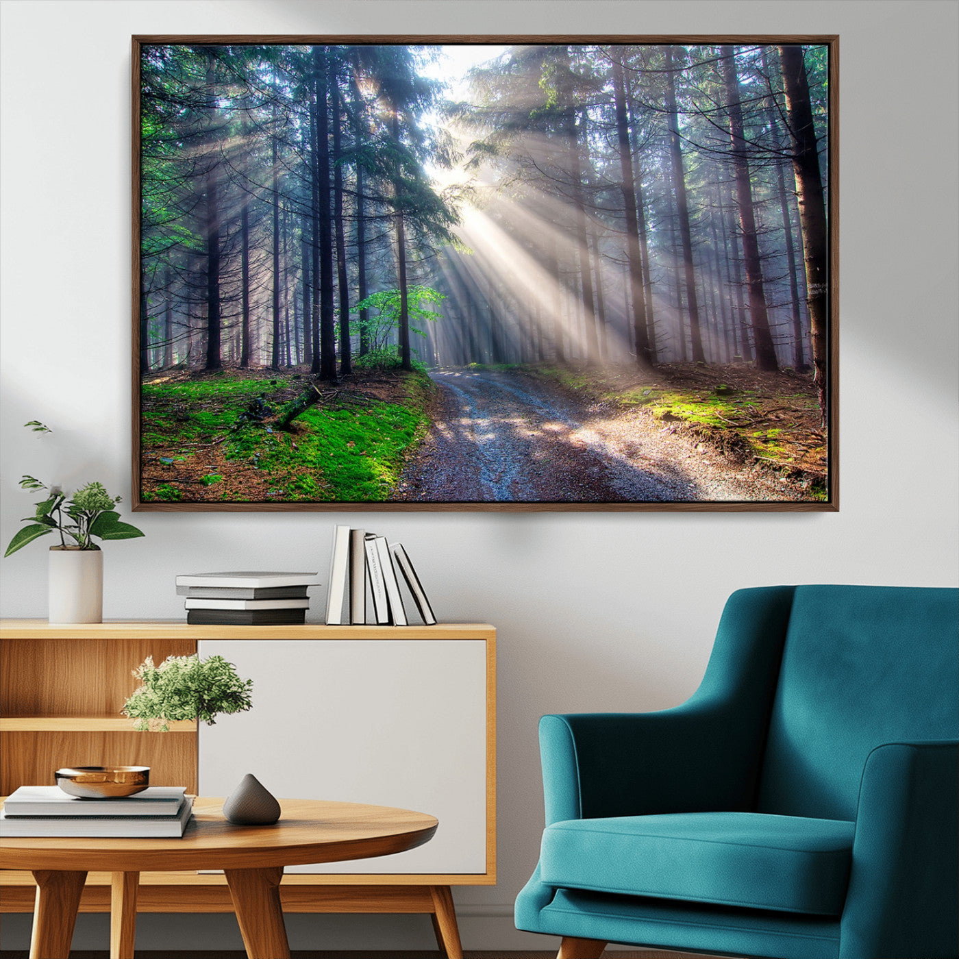 42047-MGV-CV-36X24-Sunlit Forest Path Wall Art – Nature Canvas Print, Serene Woodland Landscape, Perfect Home & Office Decor for Calm and Tranquil