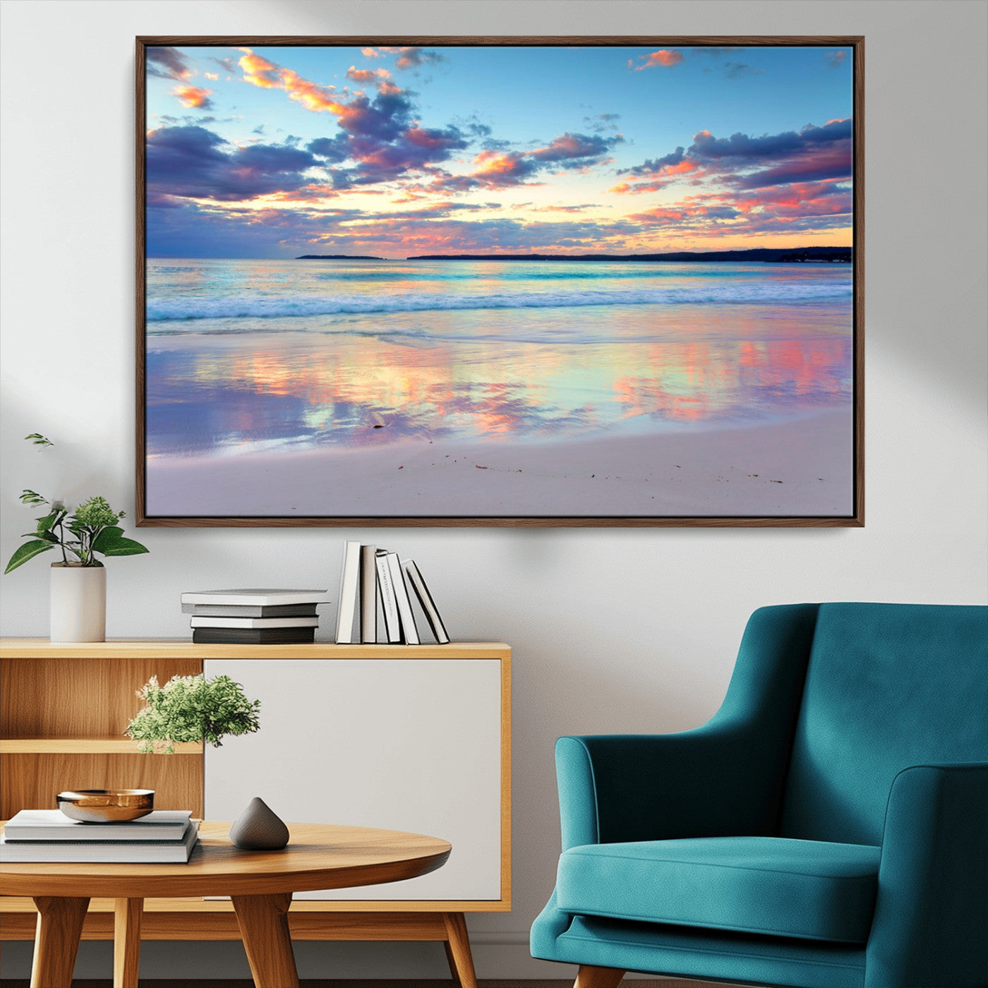 64882-MGV-CV-36X24-Tranquil Sunset Beach Wall Art – Panoramic Ocean Reflection Canvas Print, Calm Coastal Decor for Bedroom, Living Room or Office