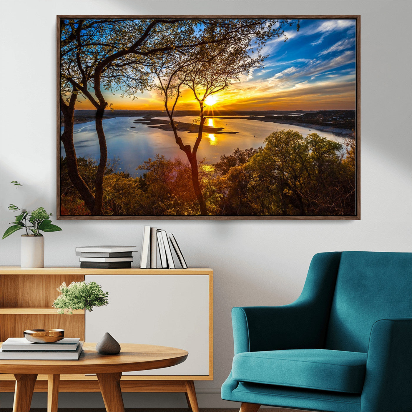71863-MGV-FC-36X24_Walnut-Lake Sunset Wall Art – Scenic Nature Canvas Print with Trees and Golden Sky, Serene Landscape Decor for Living Room, Bedroom or