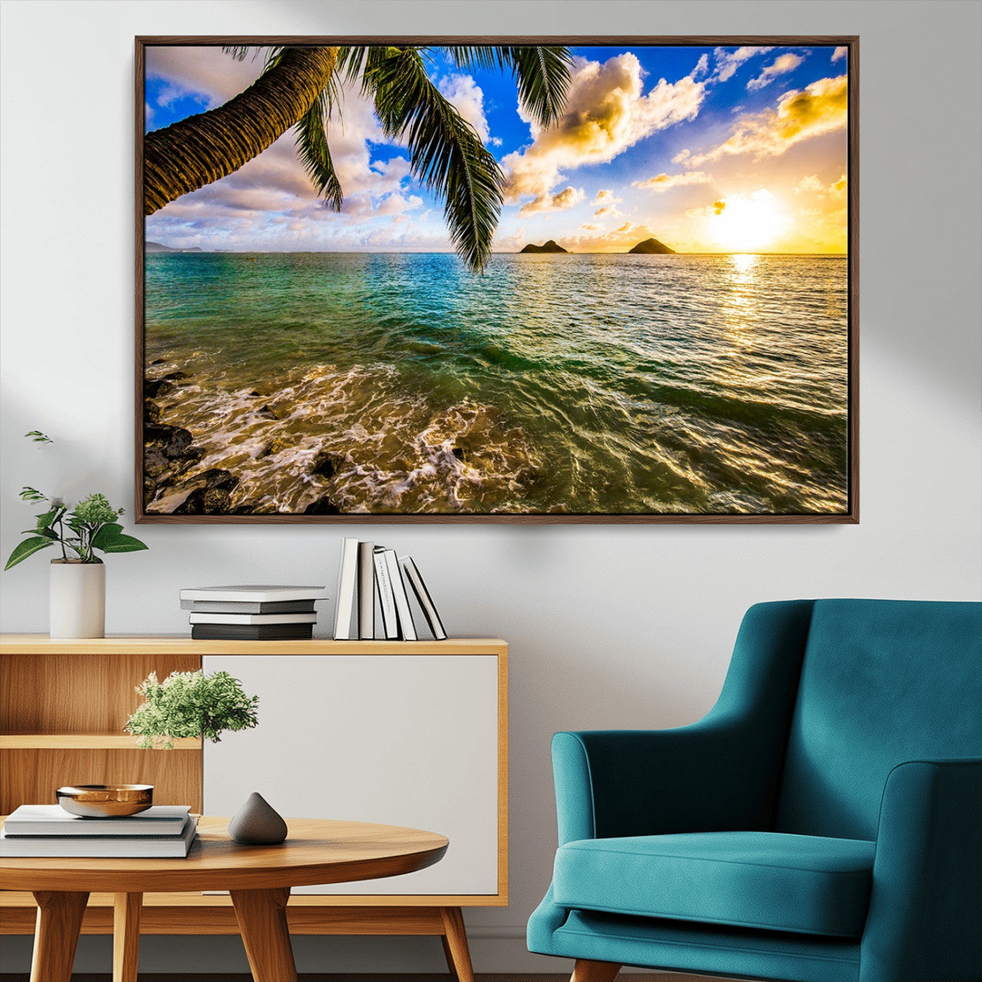 68606-MGV-CV-36X24-Tropical Palm Tree Ocean Wall Art – Sunset Beach Seascape Print, Coastal Paradise Decor for Living Room or Office