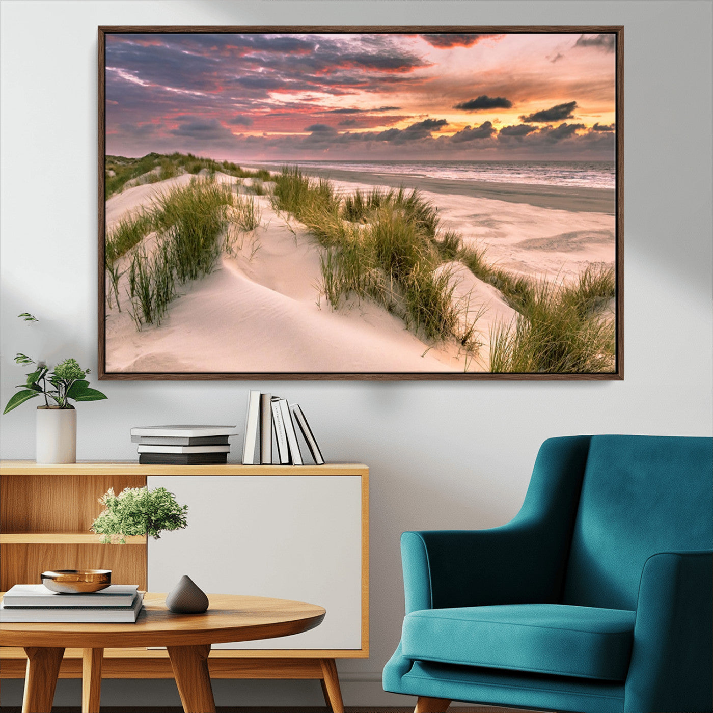 60570-MGV-FC-36X24_Walnut-Beach Sunset Wall Art – Coastal Sand Dunes and Ocean Horizon Canvas Print, Tranquil Seascape Photography Decor for Living Room or