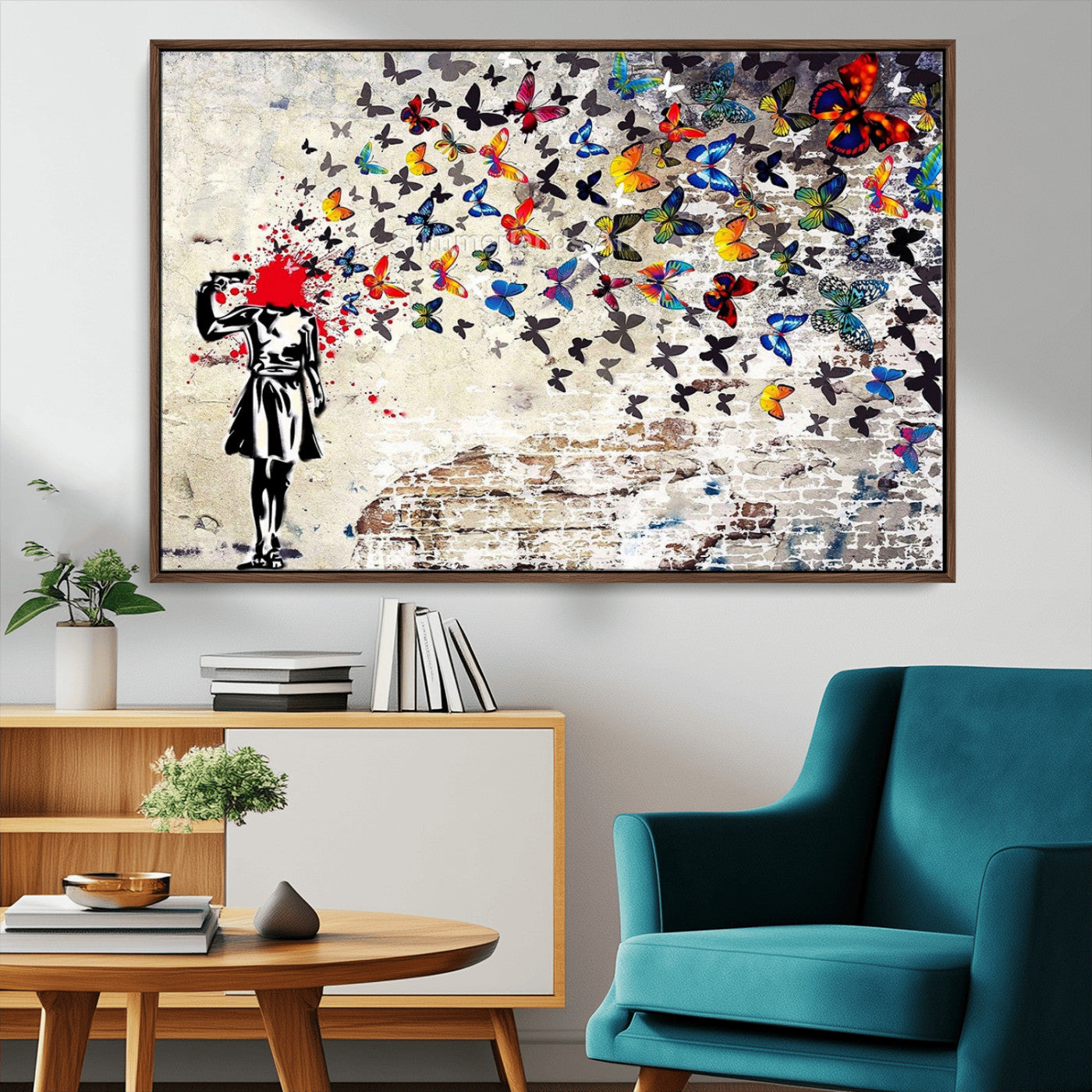 88654-MGV-FC-36X24_Walnut-Butterfly Explosion Graffiti Wall Art – Street Art Canvas Print, Colorful Butterfly Spray Mural, Modern Abstract Urban Wall Decor