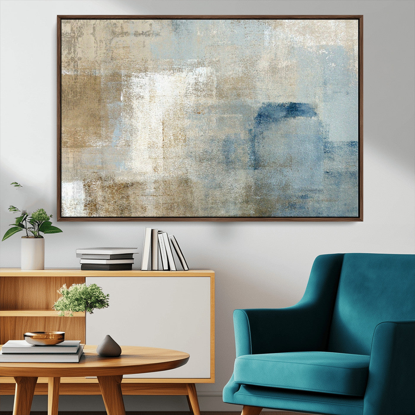 38126-MGV-FC-36X24_Walnut-Neutral Abstract Wall Art – Modern Beige and Blue Canvas Print and Minimalist Textured Painting for Living Room, Bedroom or Office