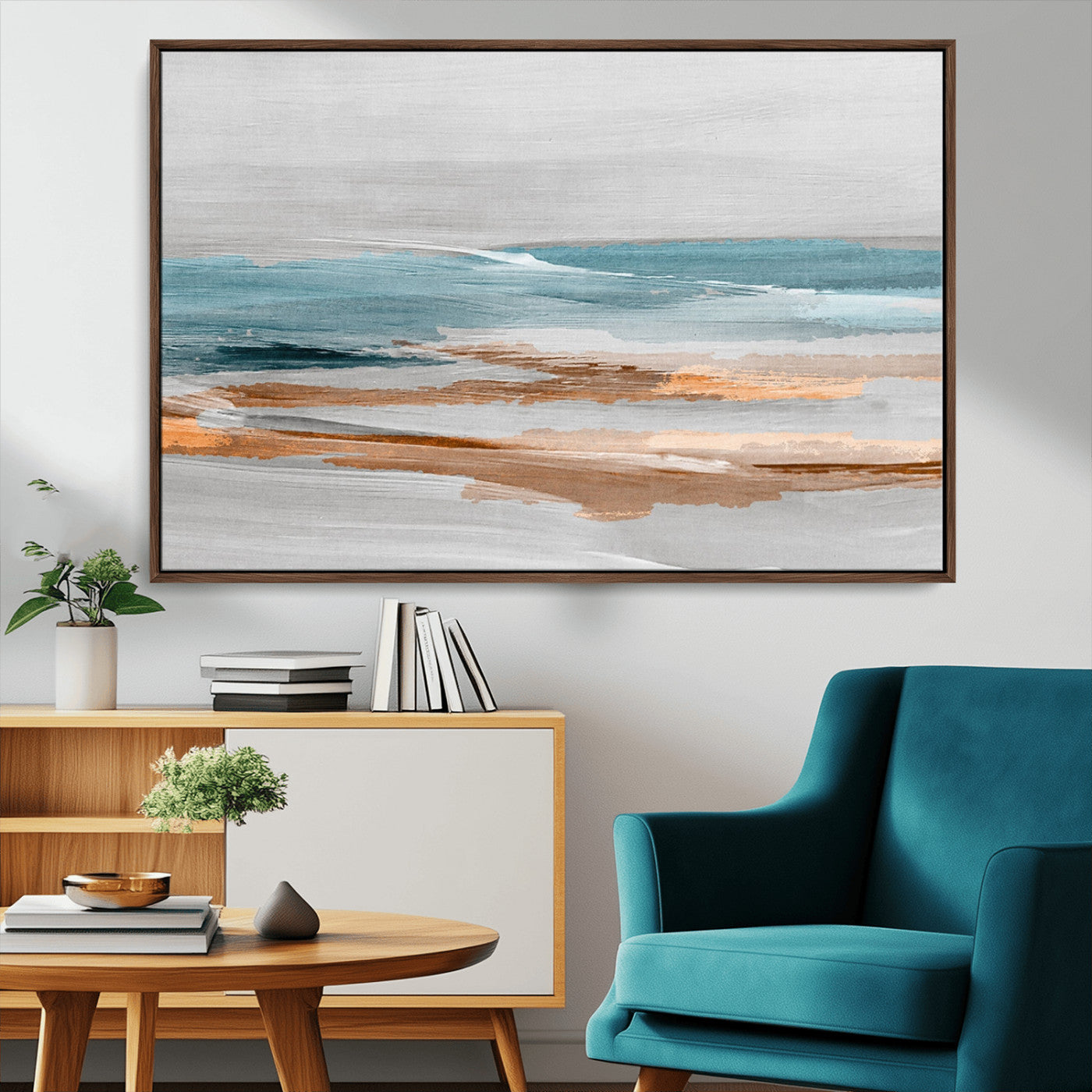 23430-MGV-FC-36X24_Walnut-Abstract Coastal Wall Art – Modern Ocean Horizon Canvas Print, Minimalist Beach Scene Painting for Bedroom, Living Room, Office or