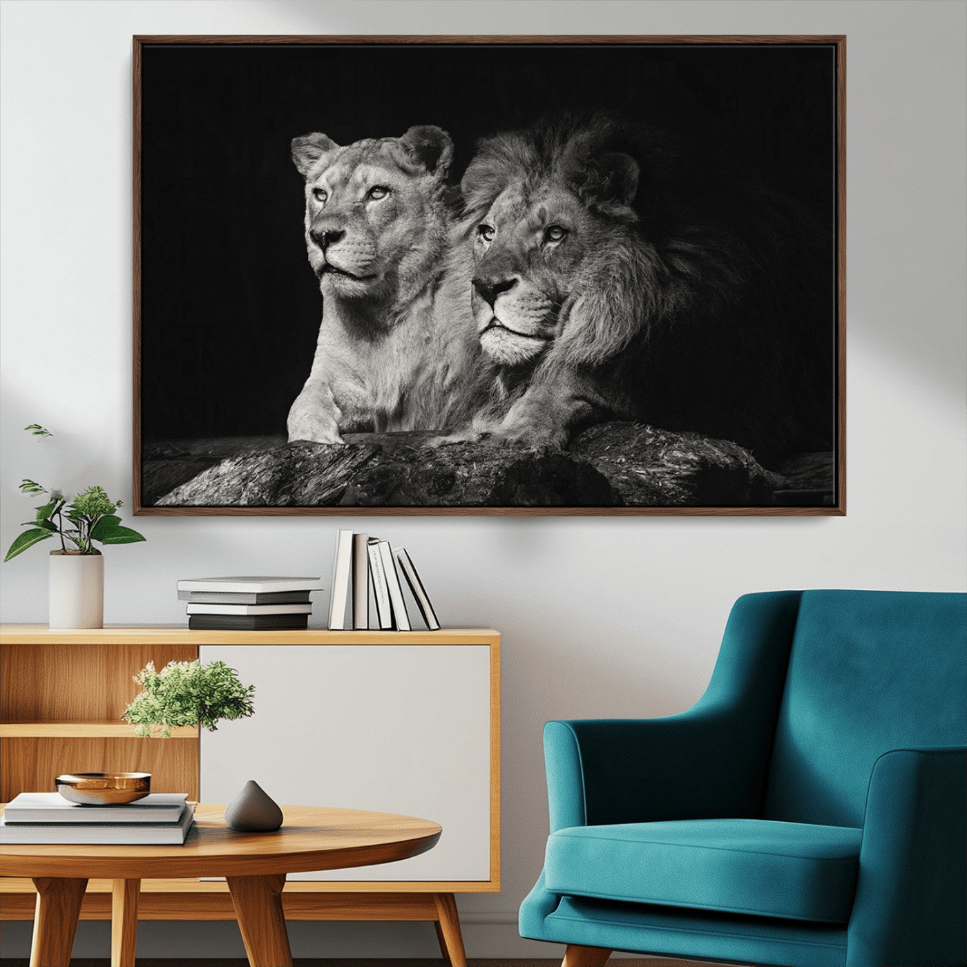 80013-MGV-FC-36X24_Walnut-Lion and Lioness Wall Art – Black and White Wildlife Photography Canvas Print, African Safari Animal Decor for Office, Bedroom