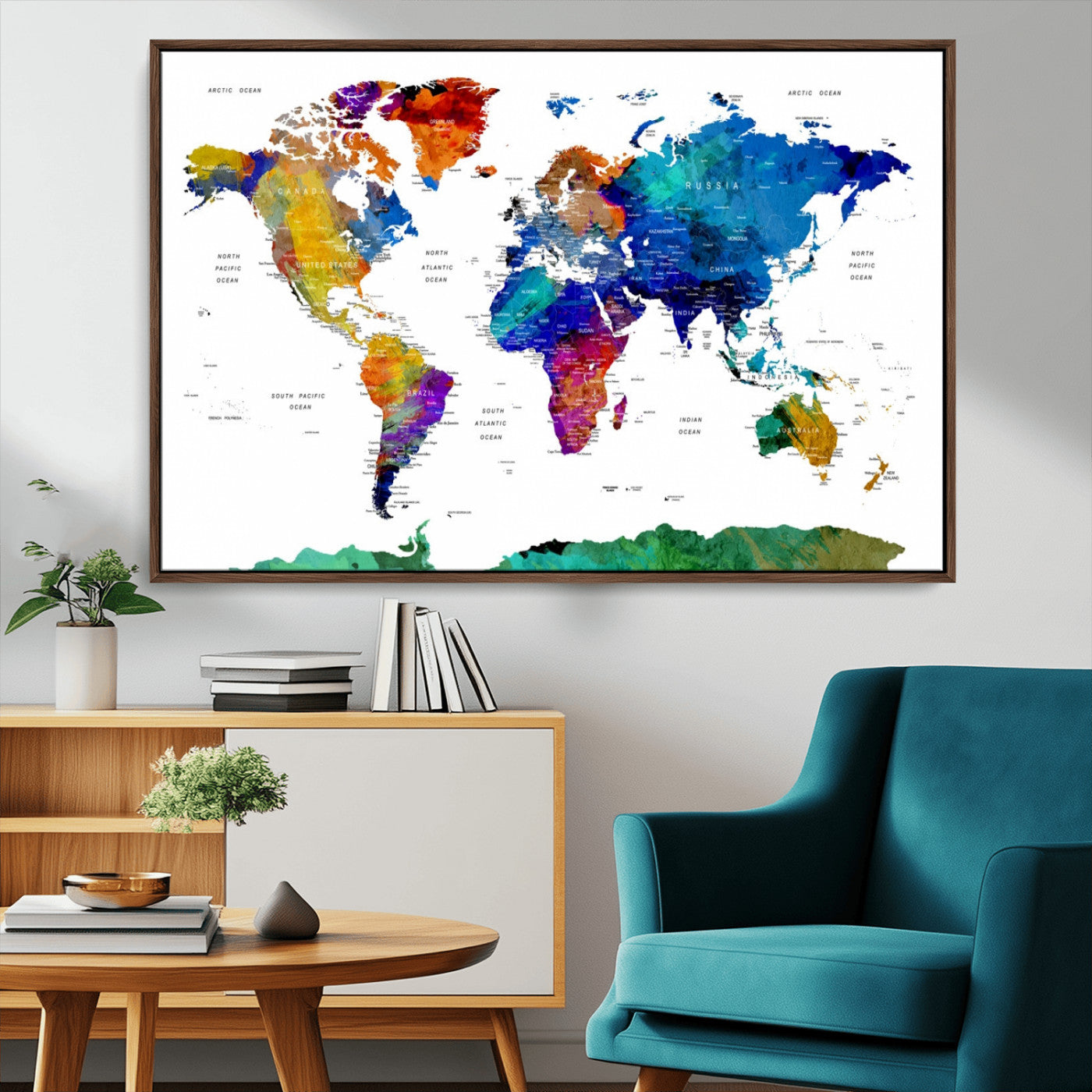48979-MGV-CV-36X24-Colorful World Map Wall Art – Modern Abstract Map Canvas Print for Home, Office, or Study Decor