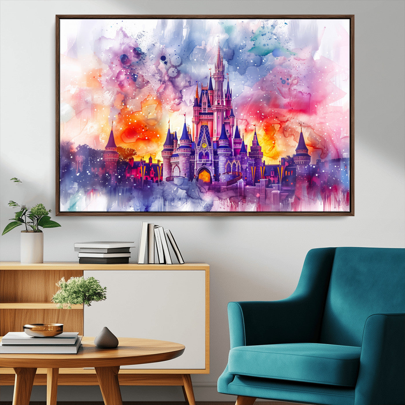24602-MGV-CV-36X24-Disney Castle Wall Art Canvas Print, Framed Disneyland Art Picture Print, Cinderella Castle Perfect Disneyland Colorful Decor