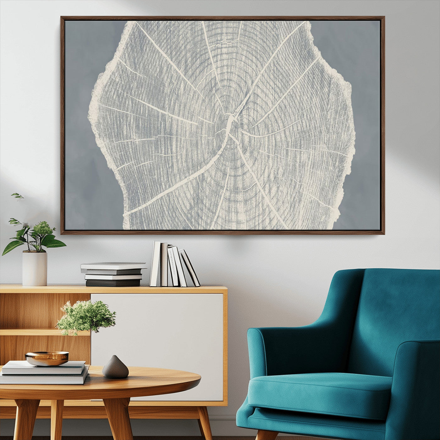 25547-MGV-FC-36X24_Walnut-Tree Ring Wall Art Canvas Print, Framed Linocut Tree Ring Art Picture Print, Wood Texture Perfect Minimalist Farmhouse Decor