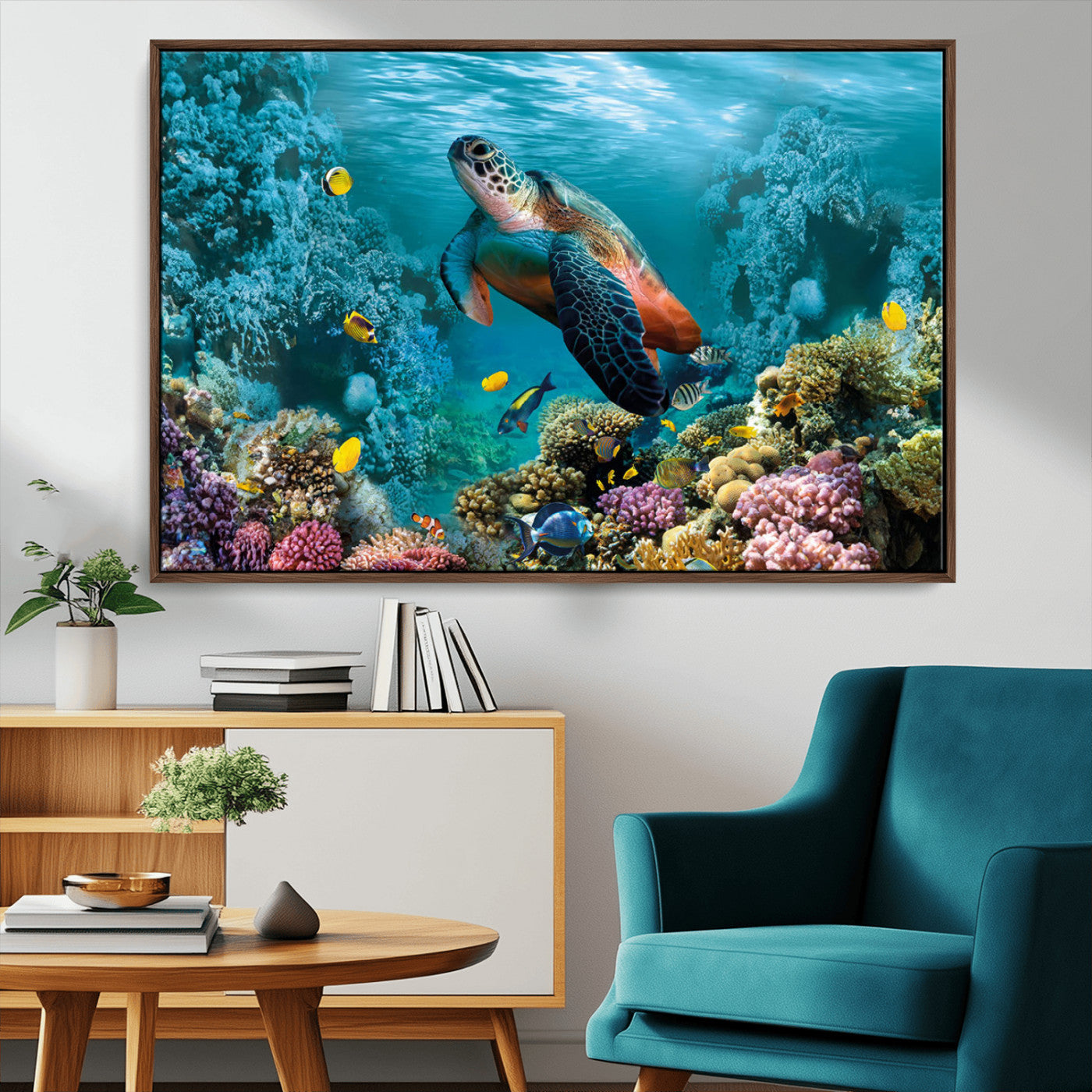 38661-MGV-CV-36X24-Sea Turtle Wall Art Canvas Print, Framed Ocean Wildlife Art Picture Print, Turtle Perfect Coastal Nature Decor Artwork