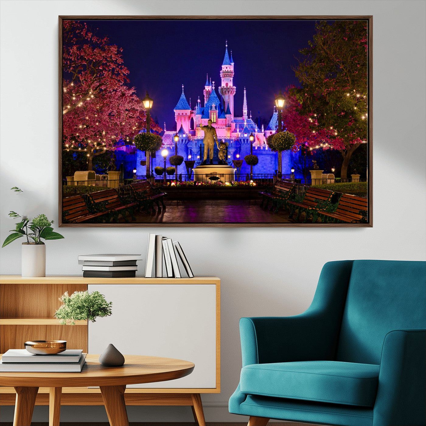 79435-MGV-CV-36X24-Disney Castle Wall Art Canvas Print, Framed Magic Kingdom Art Picture Print, Disney World Perfect Child Room Decor Artwork