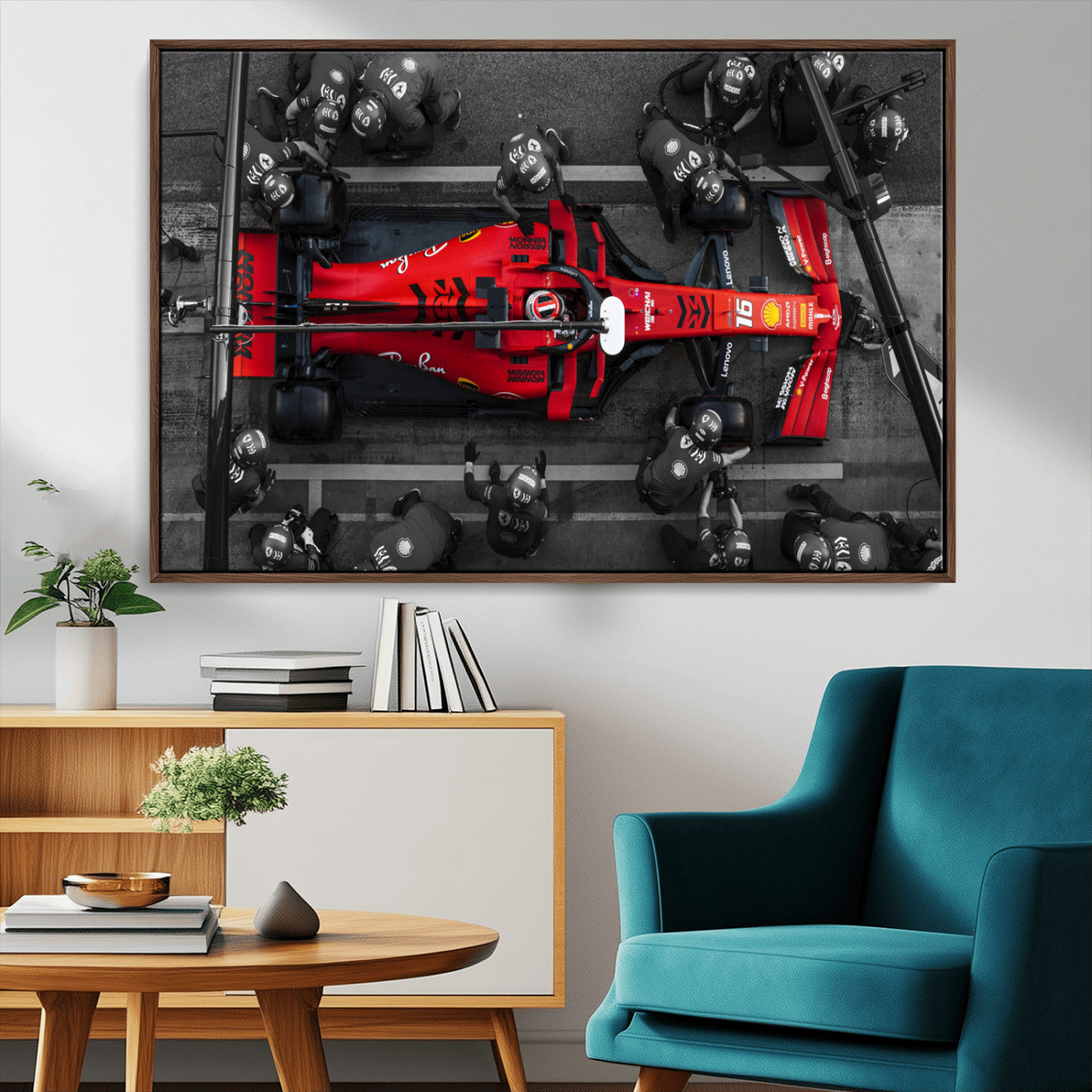 99356-MGV-CV-36X24-Ferrari Pit Stop Wall Art – Formula 1 Racing Car Canvas Print, Red Speed Machine Motorsport Decor for Office, Garage, Man Cave or