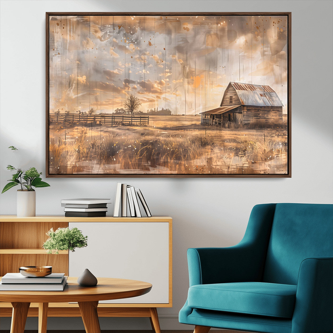 FARM2-MGV-CV-36X24-Rustic Farmhouse Wall Art Canvas Print, Framed Old Barn Art Picture Print, Southwestern Farmhouse Perfect Rustic Decor Artwork