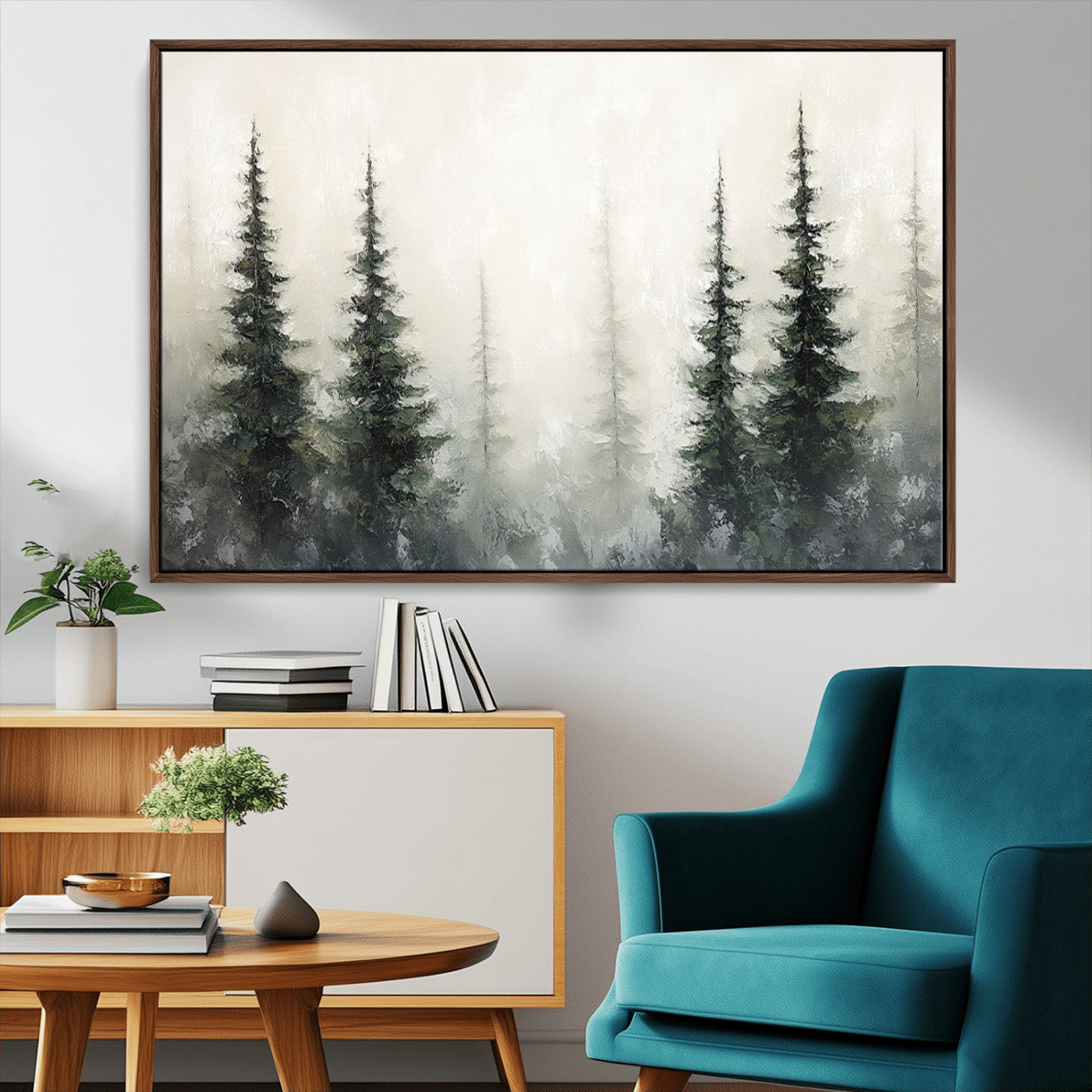 33241-MGV-CV-36X24-Misty Forest Wall Art Canvas Print, Framed Foggy Pines Art Picture Print, Forest Haze Perfect Rustic Minimalist Decor Artwork