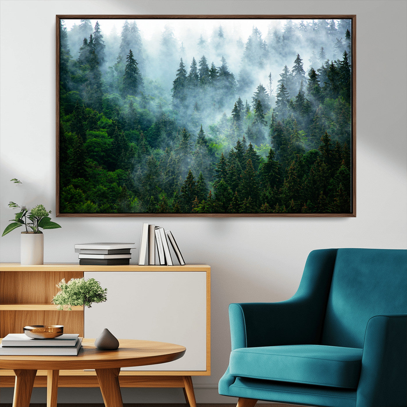 17393683-MGV-CV-36X24-Misty Forest Art Wall Art Canvas Print, Framed Foggy Mountain Art Art Picture Print, Scenic Wall Print Perfect Decor Artwork