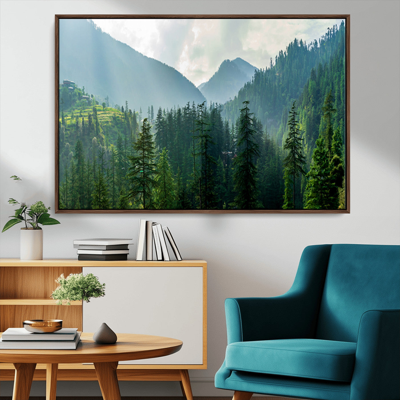 83417191-MGV-CV-36X24-Misty Mountain Forest Wall Art – Pine Tree Landscape Canvas Print, Nature Photography Panorama, Tranquil Green Forest Décor for