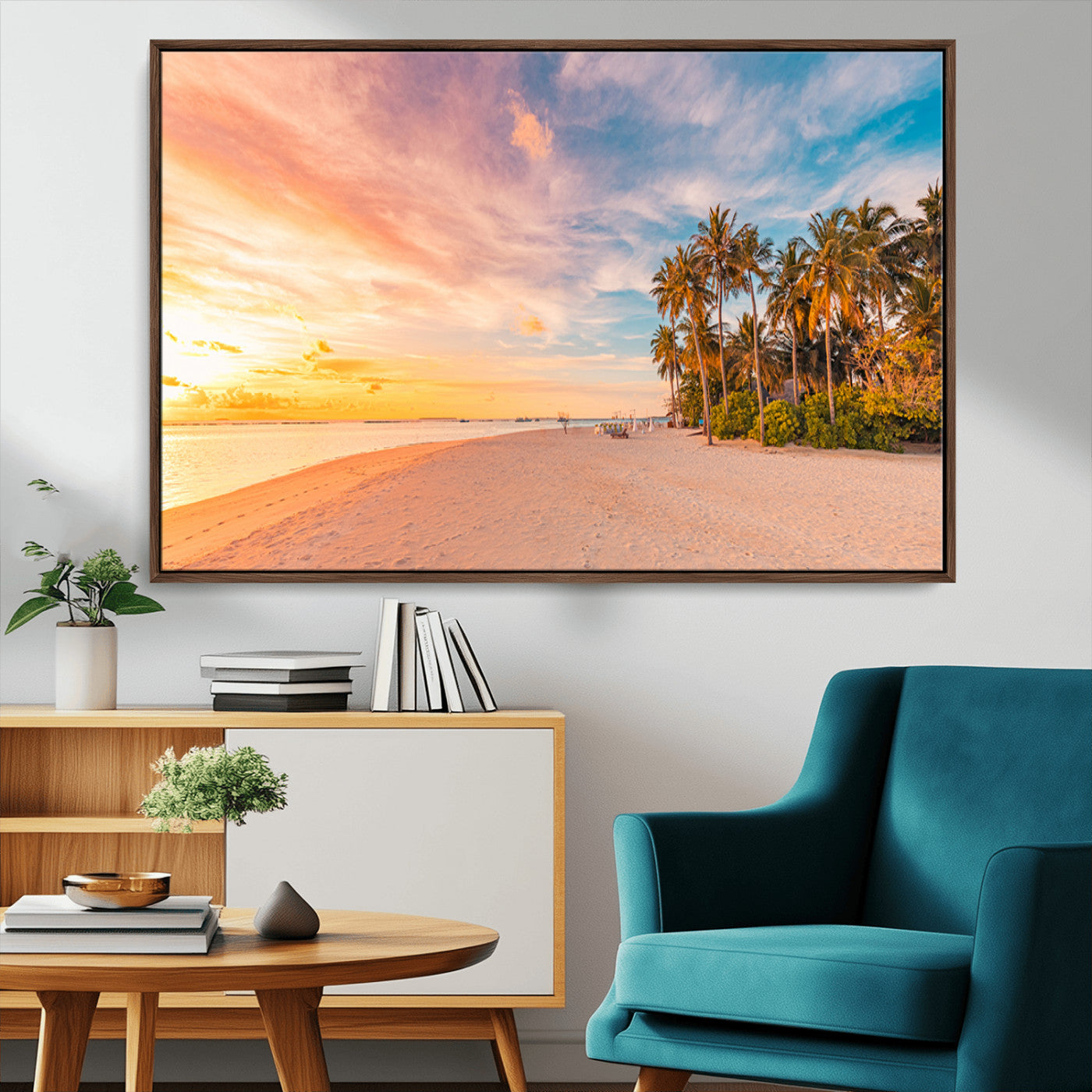 41542880-MGV-CV-36X24-Tropical Beach Wall Art Canvas Print, Framed Palm Trees Art Picture Print, Sunset Shore Perfect Tropical Coastal Decor Artwork