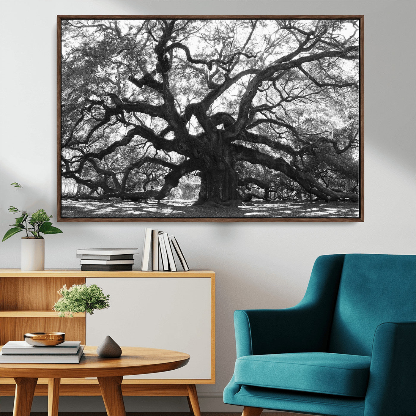 81655611-MGV-CV-36X24-Ancient Oak Wall Art Canvas Print, Framed Twisted Branches Art Picture Print, Gnarled Tree Perfect Moody Nature Decor Artwork