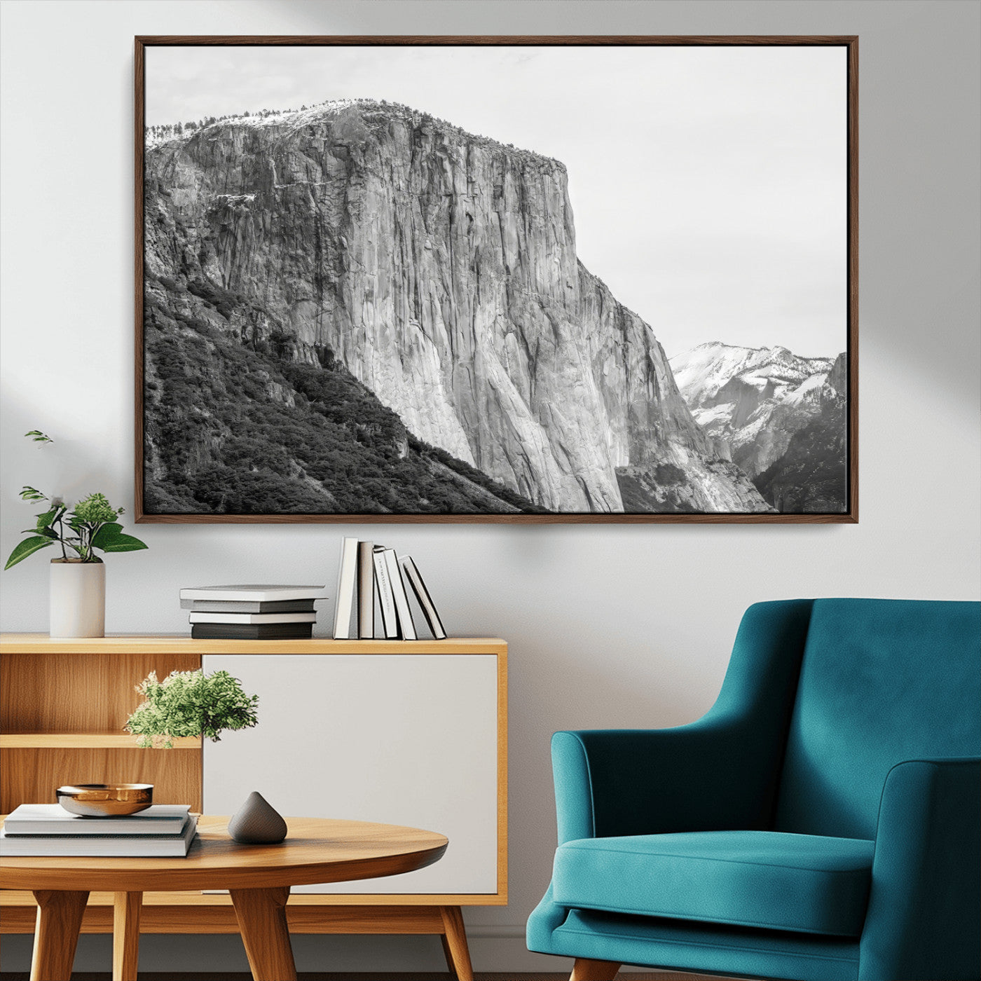 39393420-MGV-CV-36X24-El Capitan Wall Art Canvas Print, Framed Yosemite Cliff Art Picture Print, Monochrome Mountain Perfect Monochrome Sierra Decor